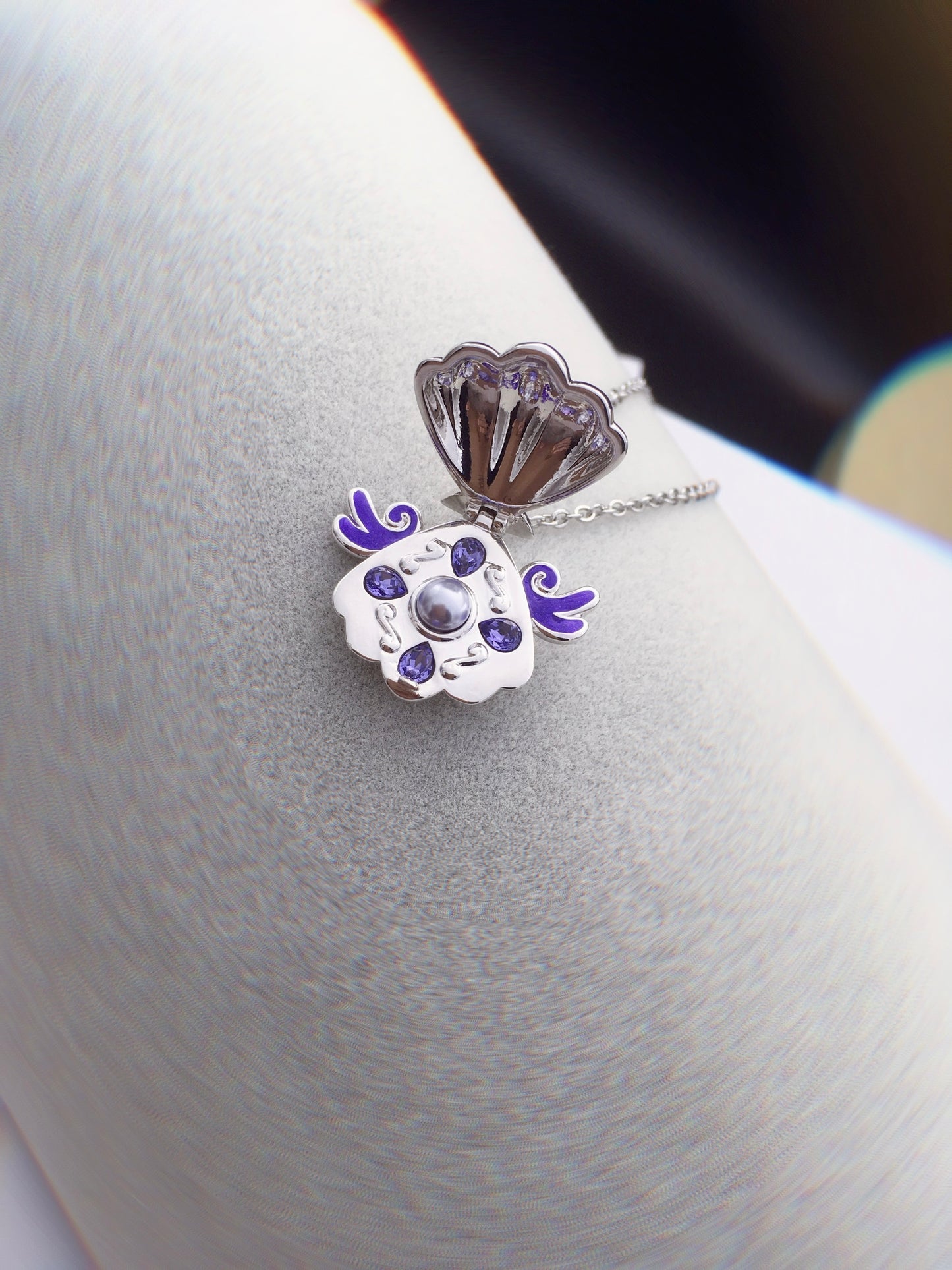 Collana Ciondolo Conchiglia Sirena Locket Medaglione Perla Viola e Cristalli Mermaid Melody