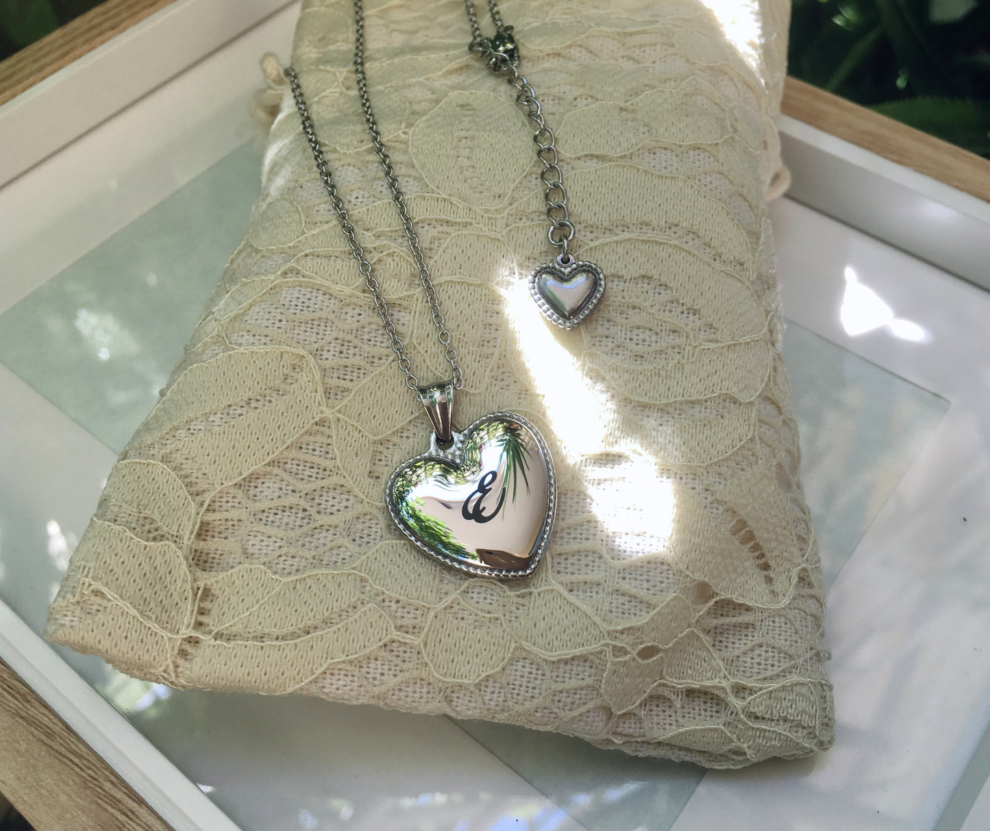 Collana Ciondolo Cuore Nome Inciso Iniziale Minimalista Acciaio Inossidabile -Idea Regalo - Incisione Personalizzata