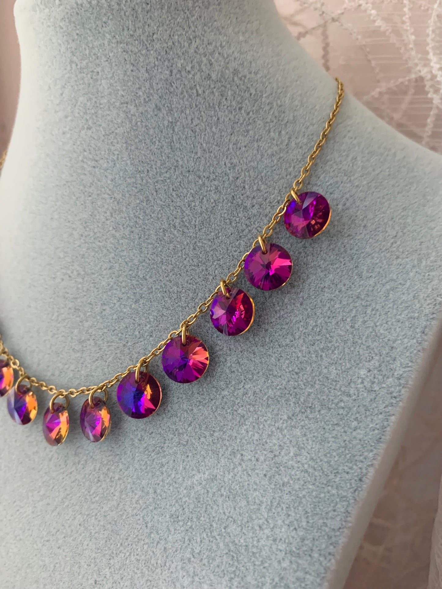 Lady Morgana - Collana con Cristalli Tondi Viola - Acciaio Inossidabile Oro 18k