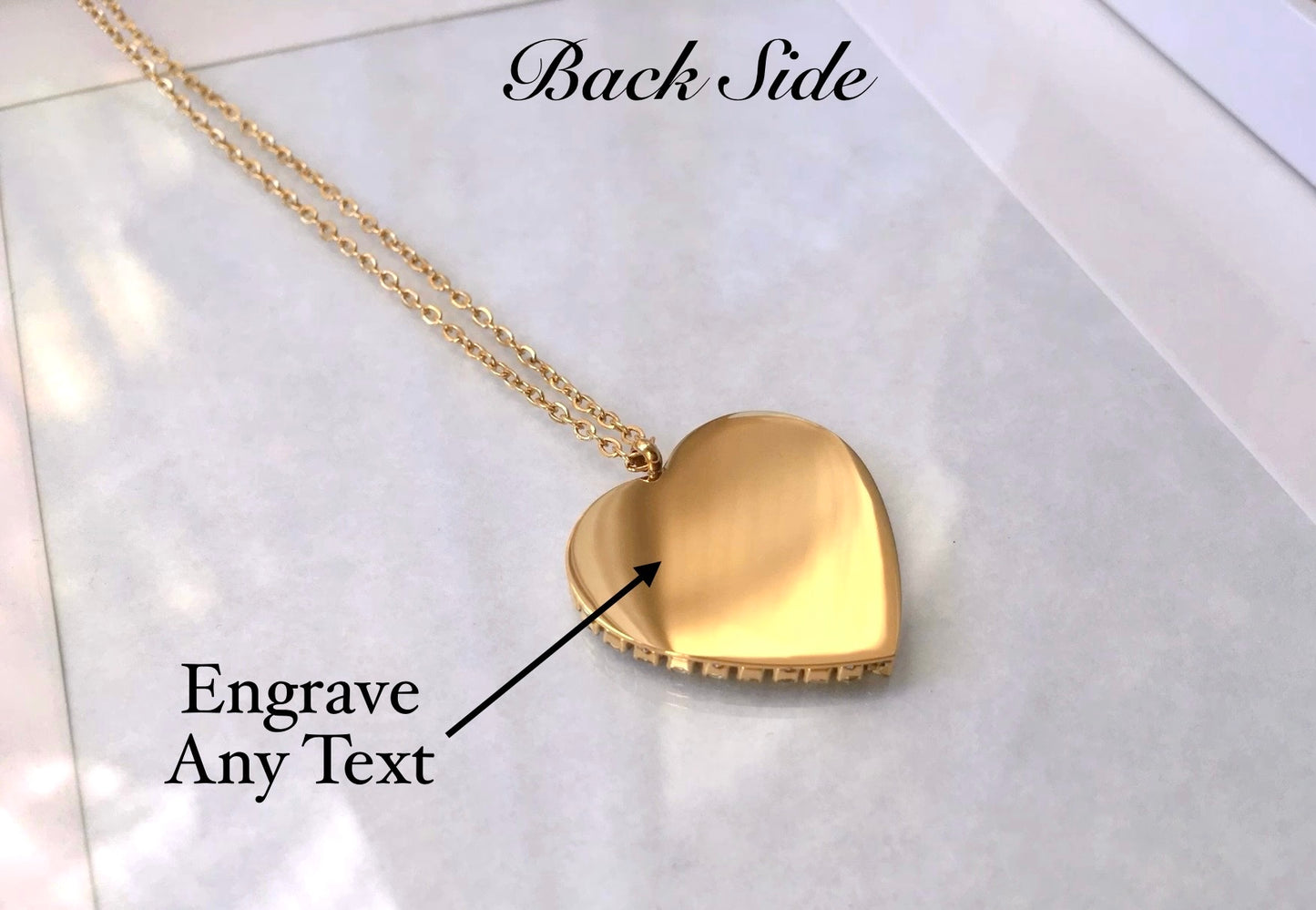 Collana Ciondolo Cuore Cristalli Cubic Zirconia Nome Inciso Iniziale Acciaio Inossidabile Oro 18k Idea Regalo Incisione Personalizzata