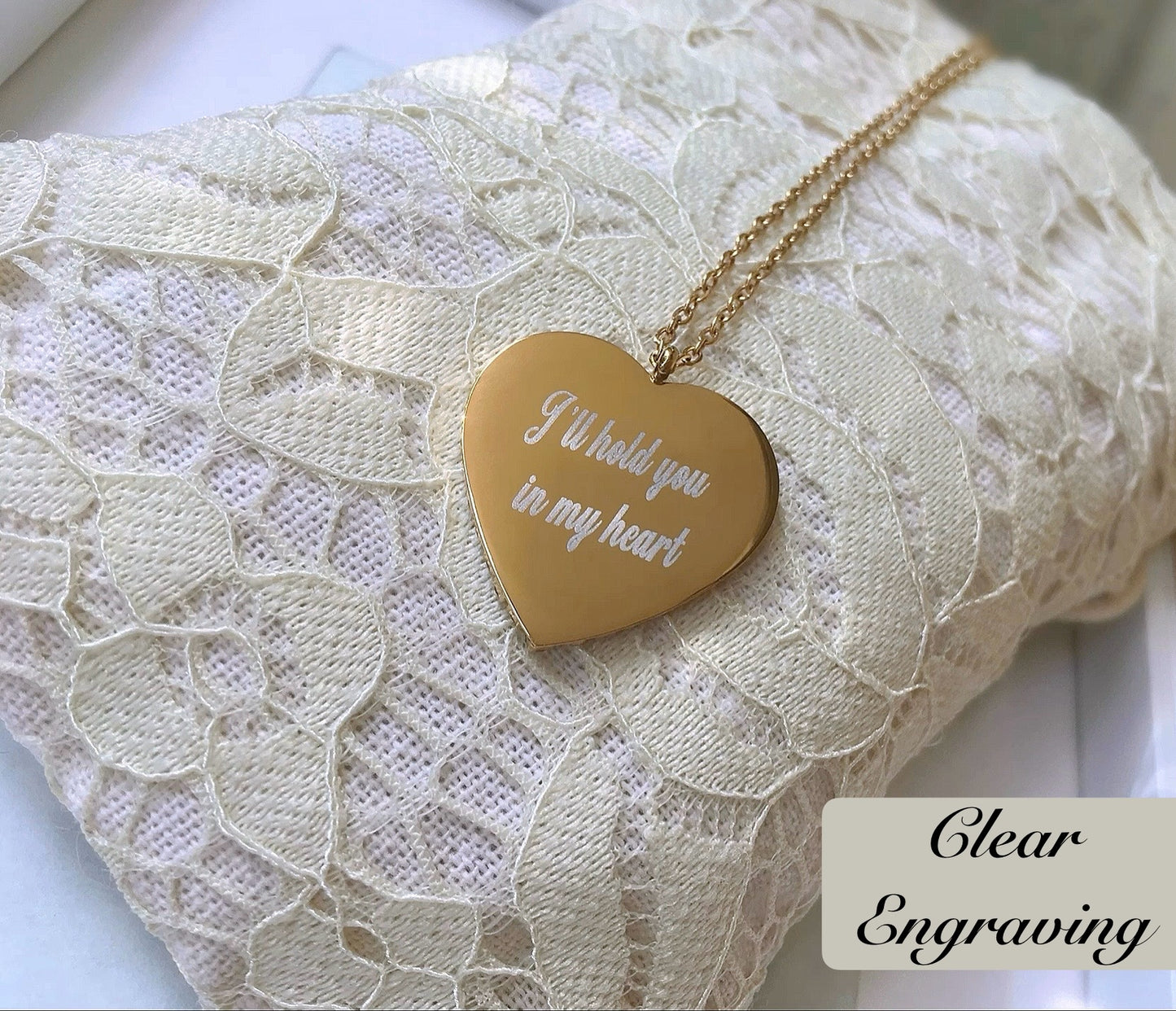 Collana Ciondolo Cuore Cristalli Cubic Zirconia Nome Inciso Iniziale Acciaio Inossidabile Oro 18k Idea Regalo Incisione Personalizzata