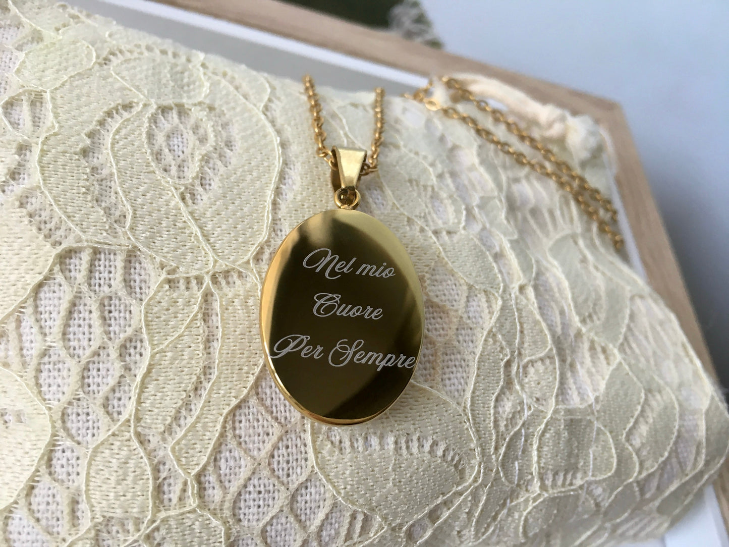 Collana Labradorite Naturale Cabochon Ovale - Acciaio Inossidabile Oro 18k - Pendente Pietra Semipreziosa - Incisione Personalizzata