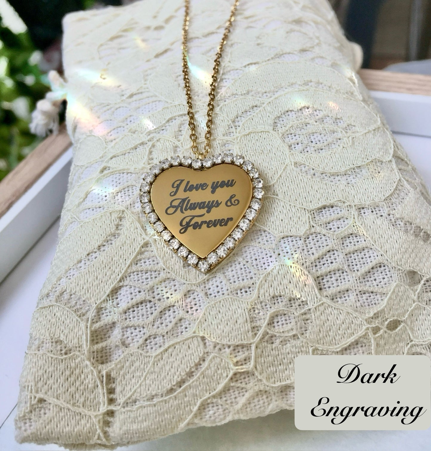 Collana Ciondolo Cuore Cristalli Cubic Zirconia Nome Inciso Iniziale Acciaio Inossidabile Oro 18k Idea Regalo Incisione Personalizzata