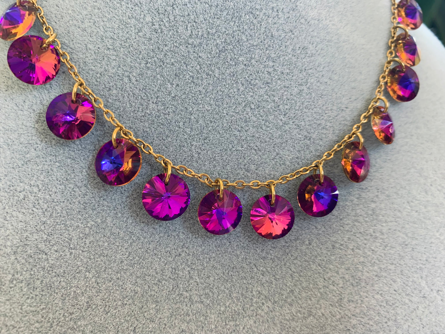 Lady Morgana - Collana con Cristalli Tondi Viola - Acciaio Inossidabile Oro 18k