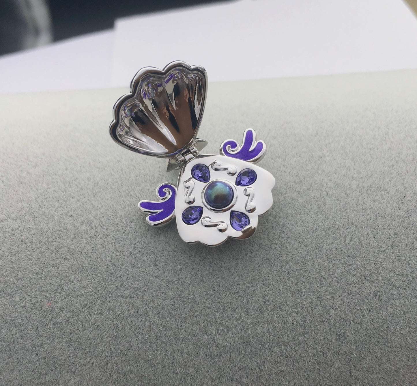 Collana Ciondolo Conchiglia Sirena Locket Medaglione Perla Viola e Cristalli Mermaid Melody
