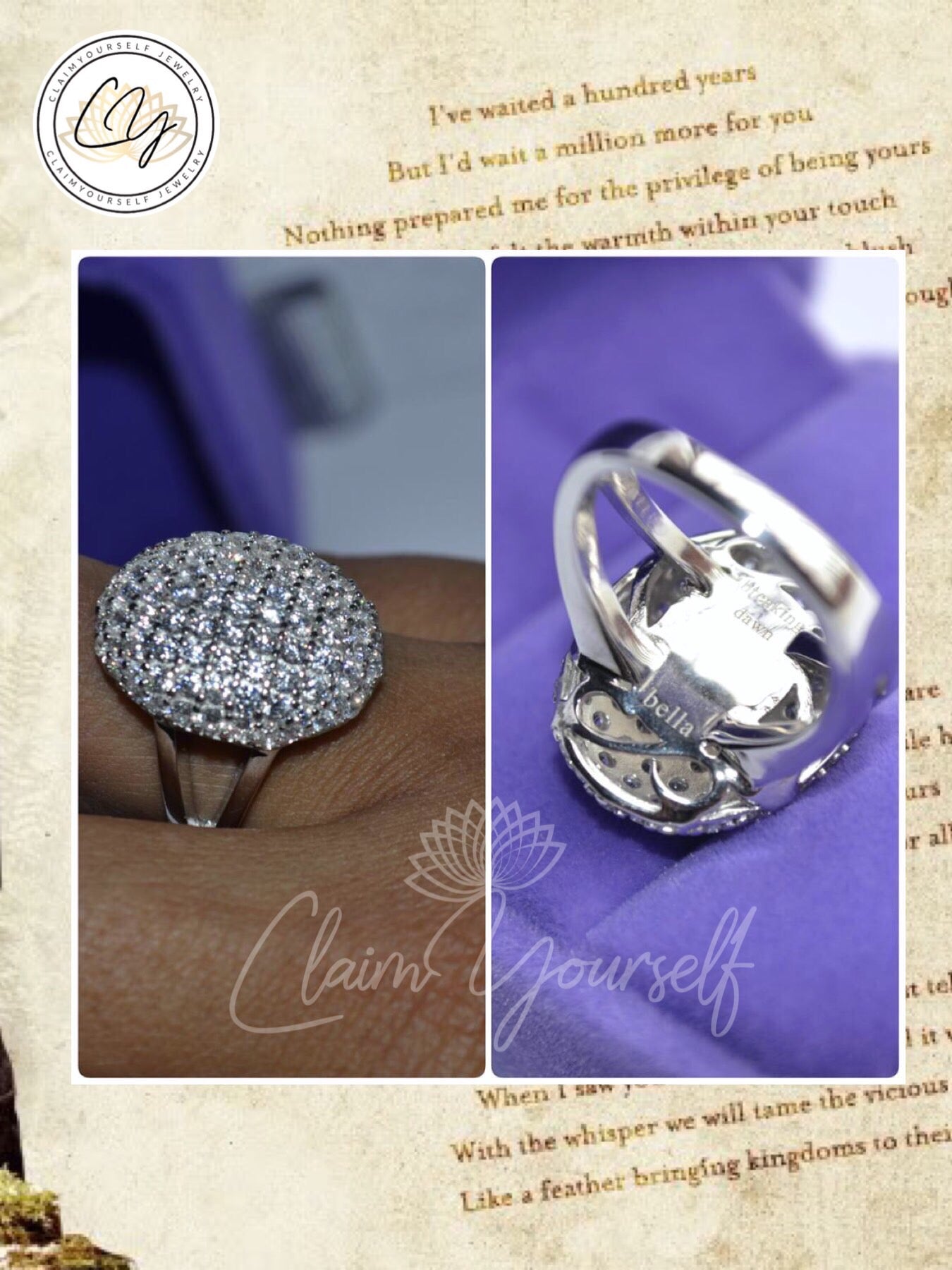 "Bella" Engagement Ring in 925 Sterling Silver and Cubic Zirconia crystals