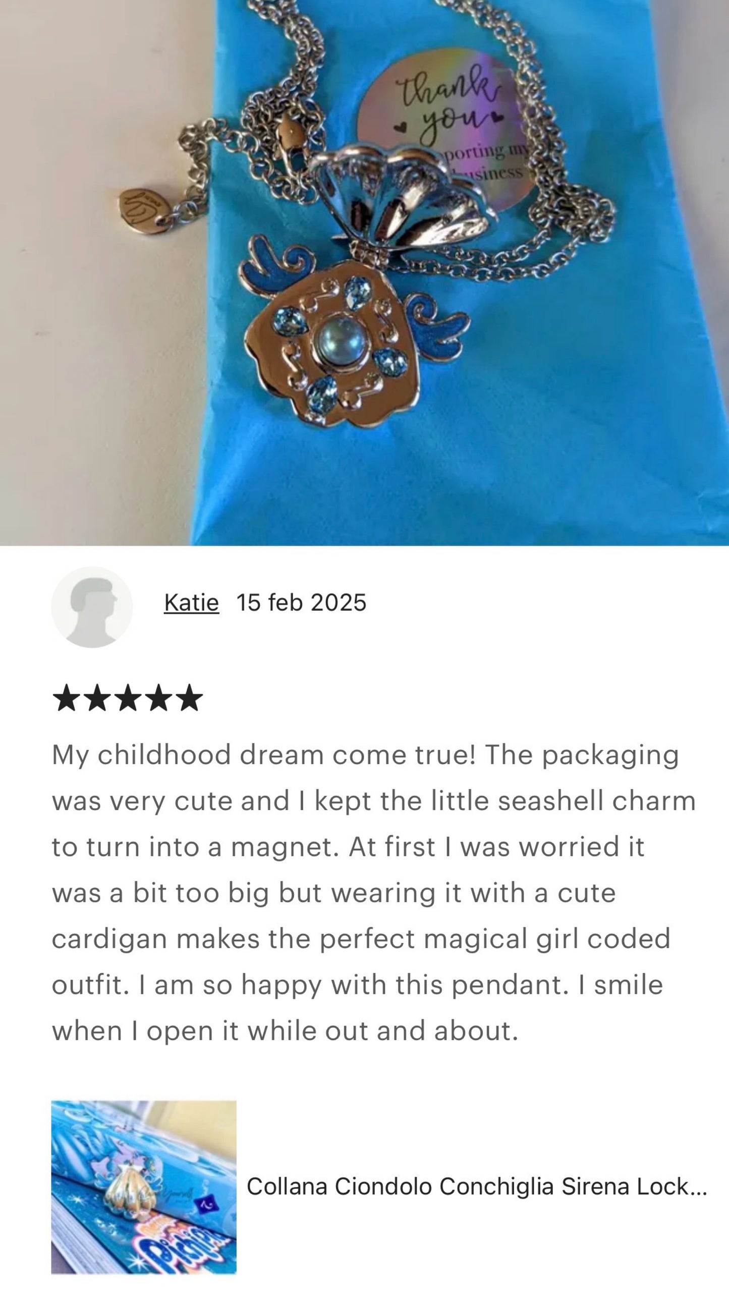 Collana Conchiglia Sirena Locket Principessa Hanon Perla Azzurra