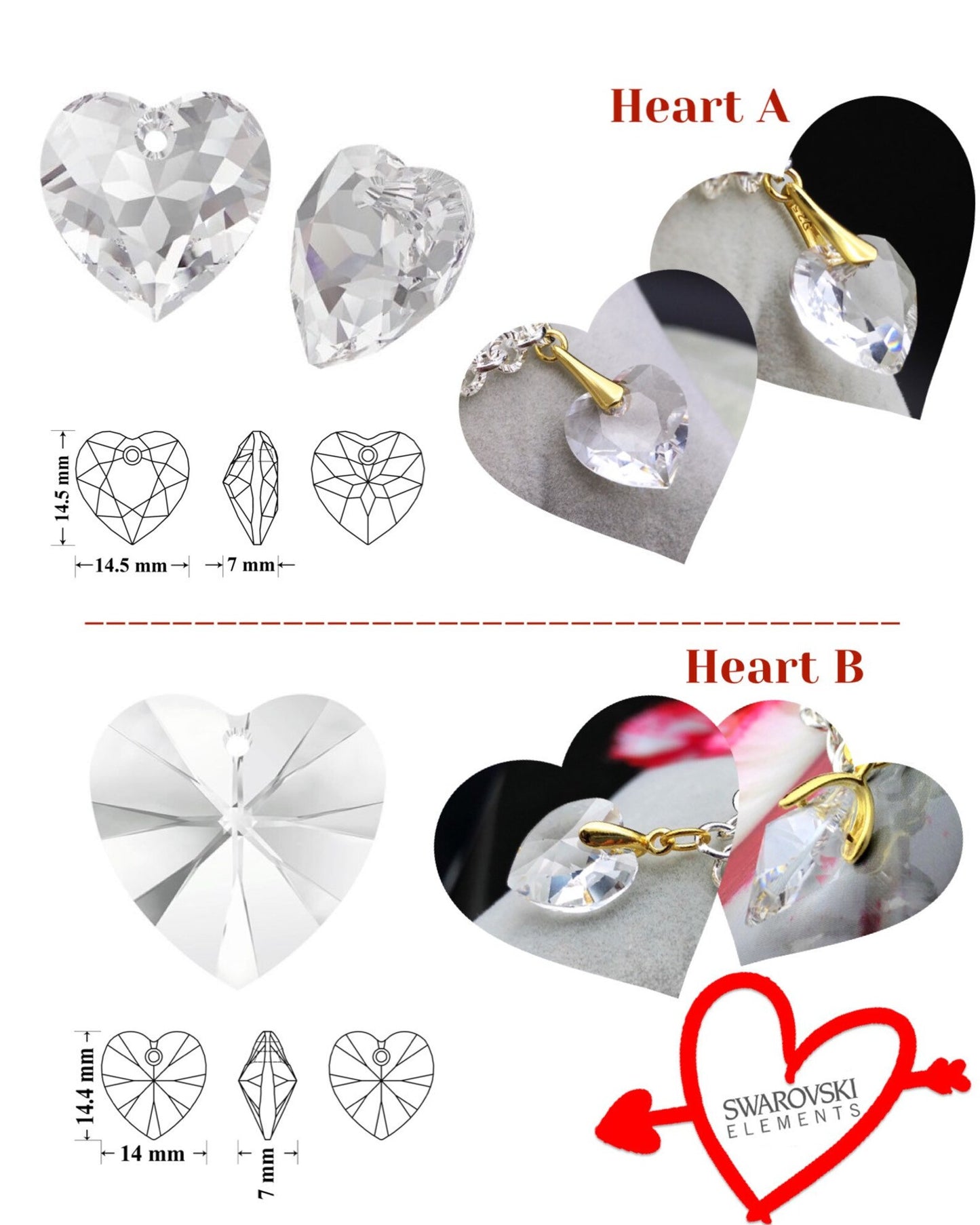 Bracciale "Bella" Cuore in cristallo e Lupo in legno intagliato a mano - Argento Sterling Silver 925