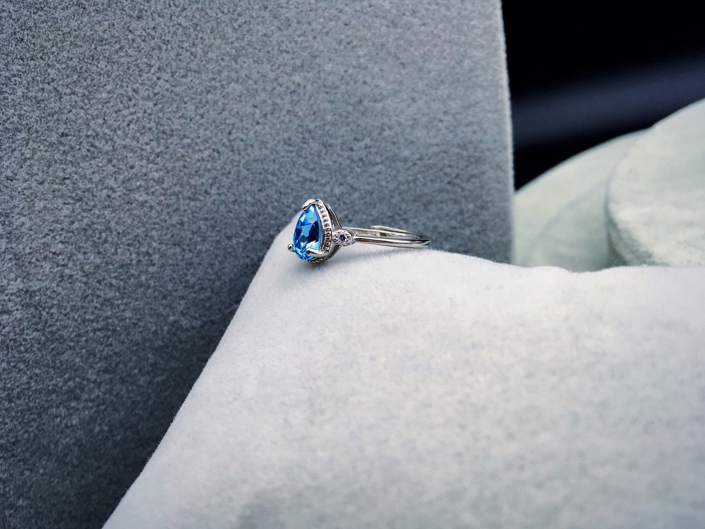 925 Sterling Silver Asuna Aquamarine Crystal Drop Ring - Anime Engagement Ring