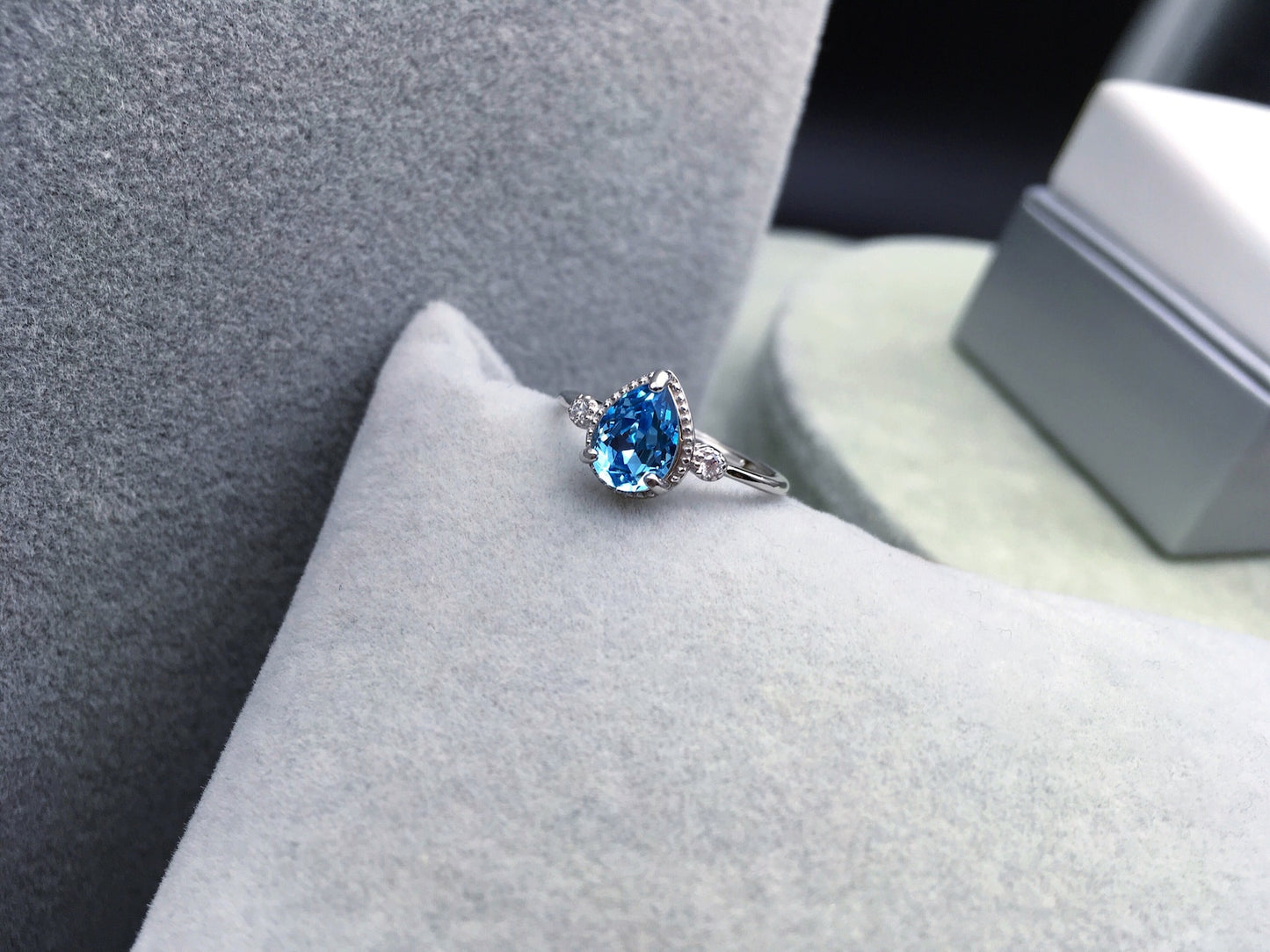 925 Sterling Silver Asuna Aquamarine Crystal Drop Ring - Anime Engagement Ring