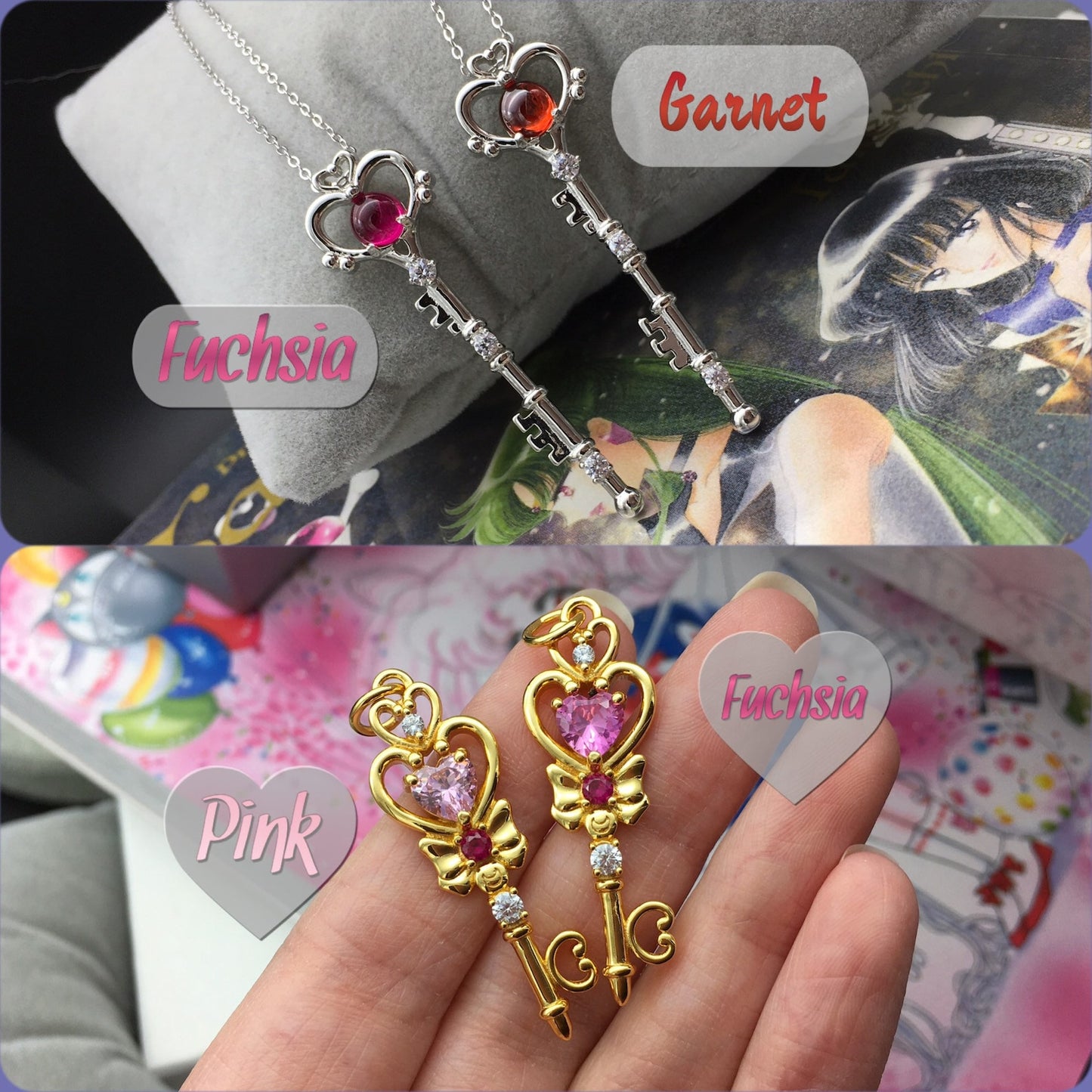 Collana Sailor Moon Chiave del Tempo Sailor Pluto Ciondolo Argento Sterling 925 Cristalli Cubic Zirconia