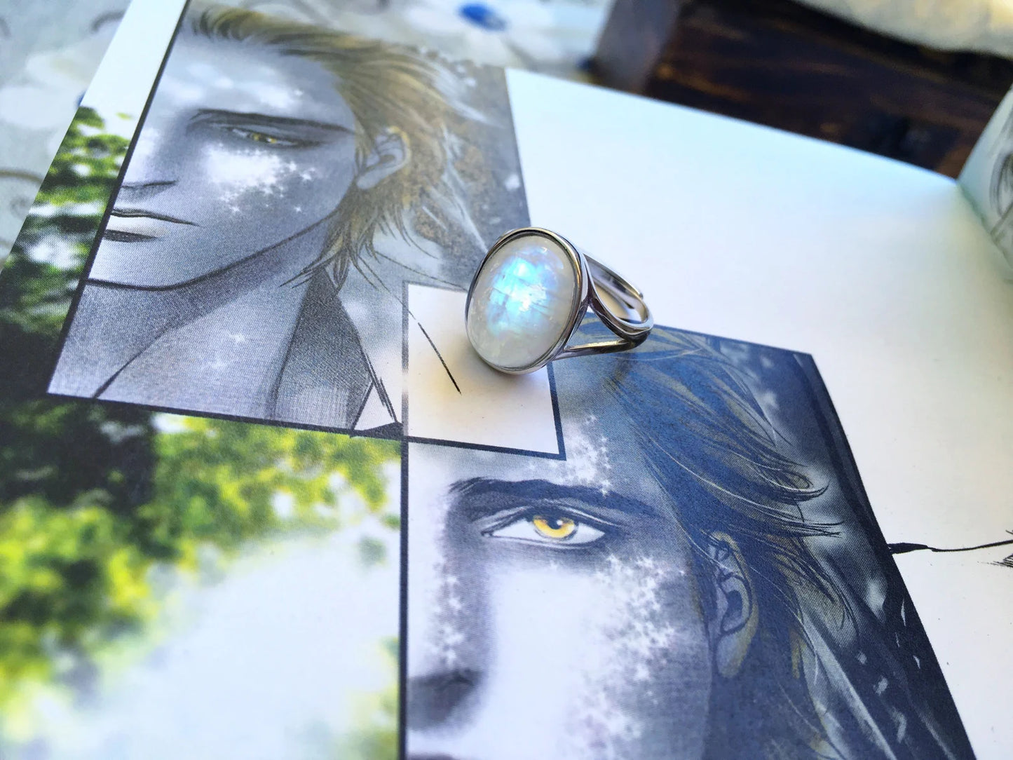"Bella" Anello Pietra di Luna Arcobaleno in Argento Sterling 925 - Rainbow Moonstone Ring