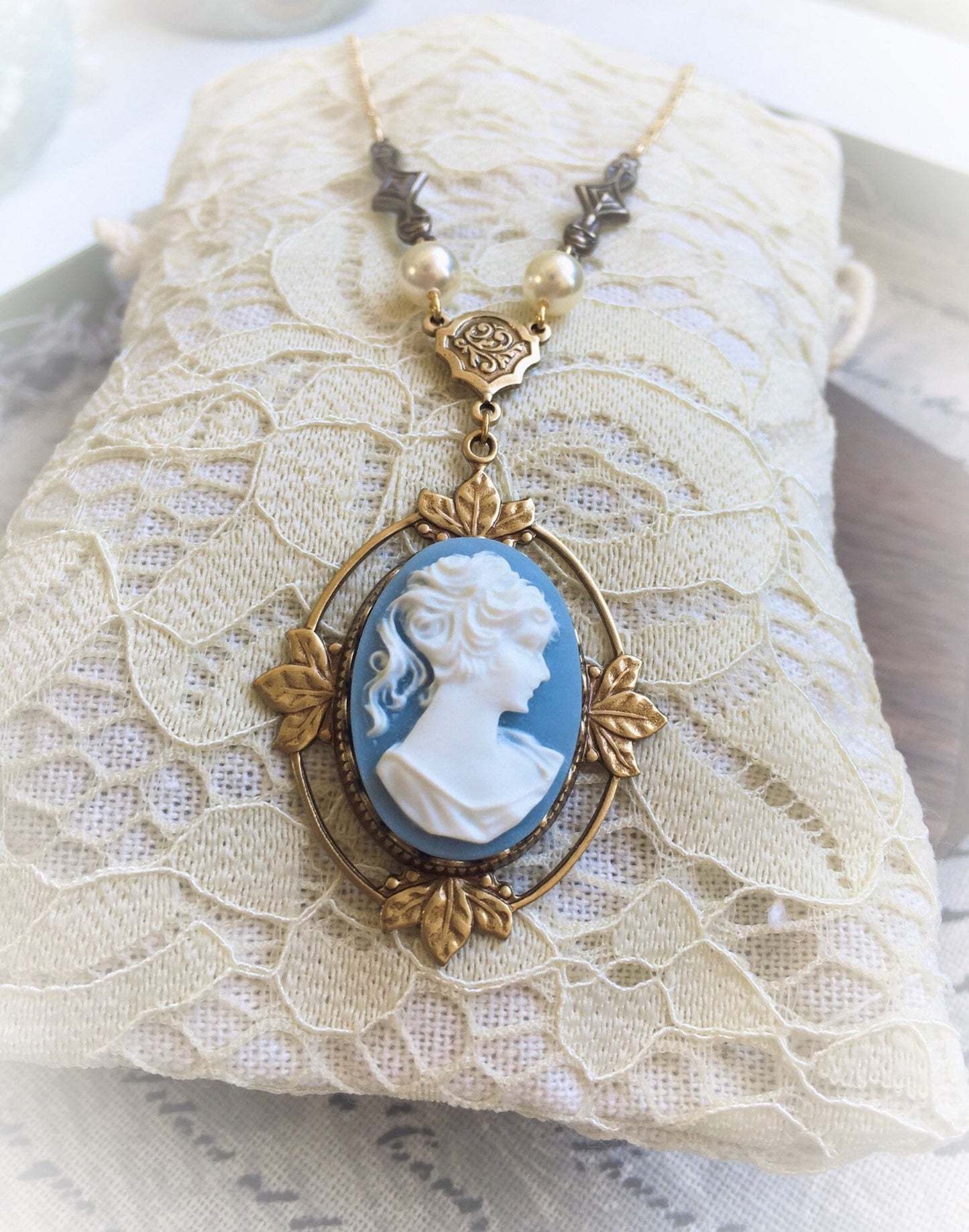Collana Vampire Katherine Pierce Cameo Azzurro Design #2