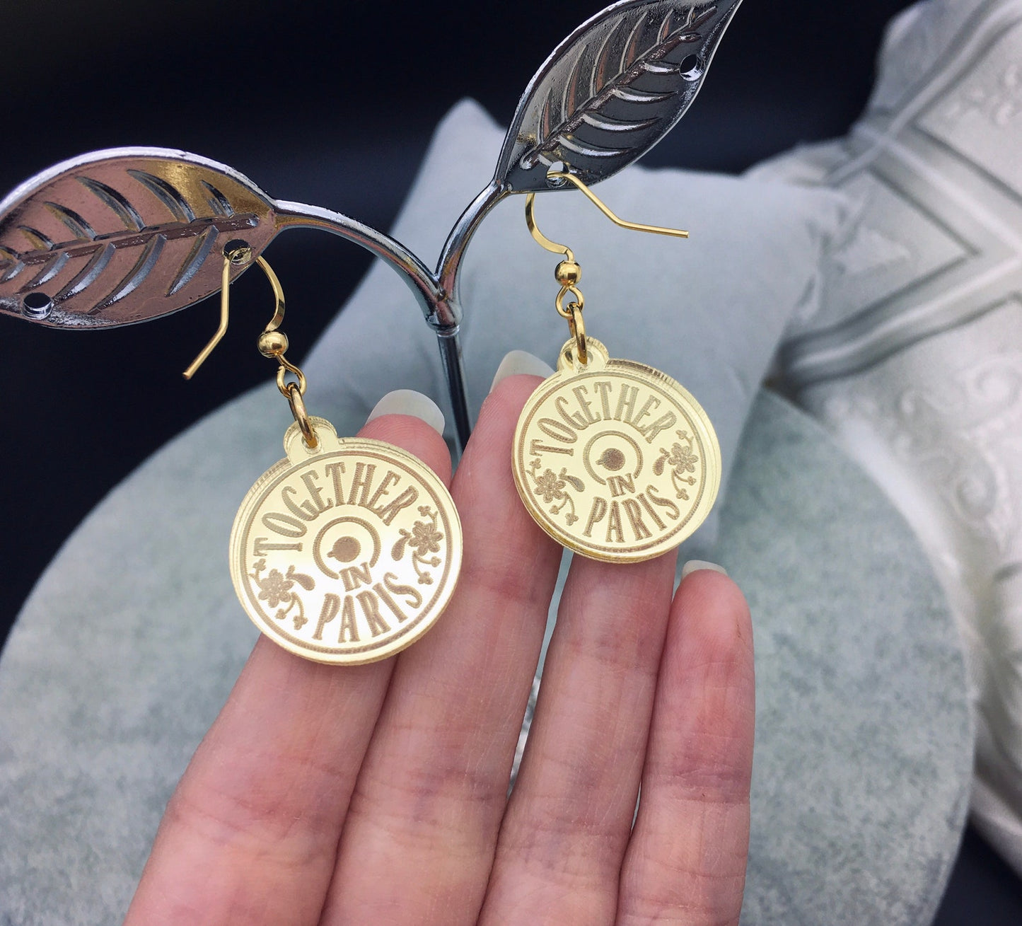 Orecchini a specchio Anastasia Together in Paris - Insieme a Parigi - Acrilico Dorato Laser Cut