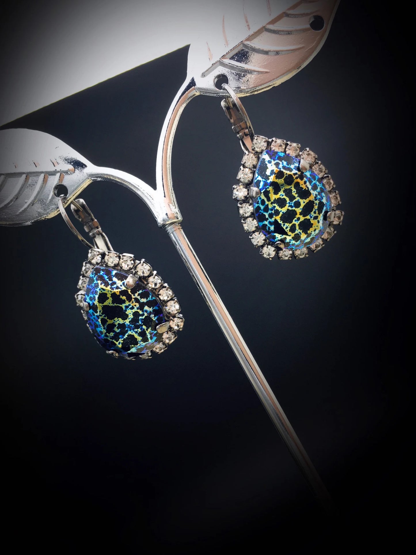 Orecchini a Goccia in Cristallo Swarovski Leopardati - Leopard Print Patina