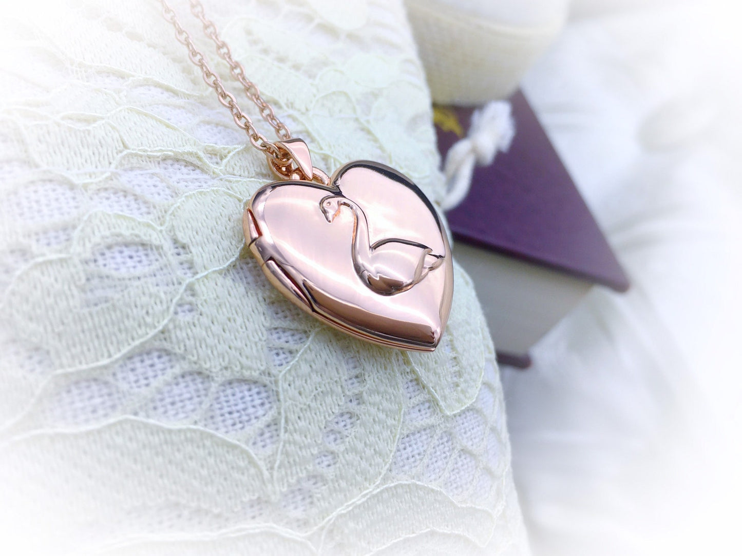 Collana Principessa Odette Ciondolo Cuore Apribile Cigno L'Incantesimo del Lago Locket Portafoto Oro Rosa