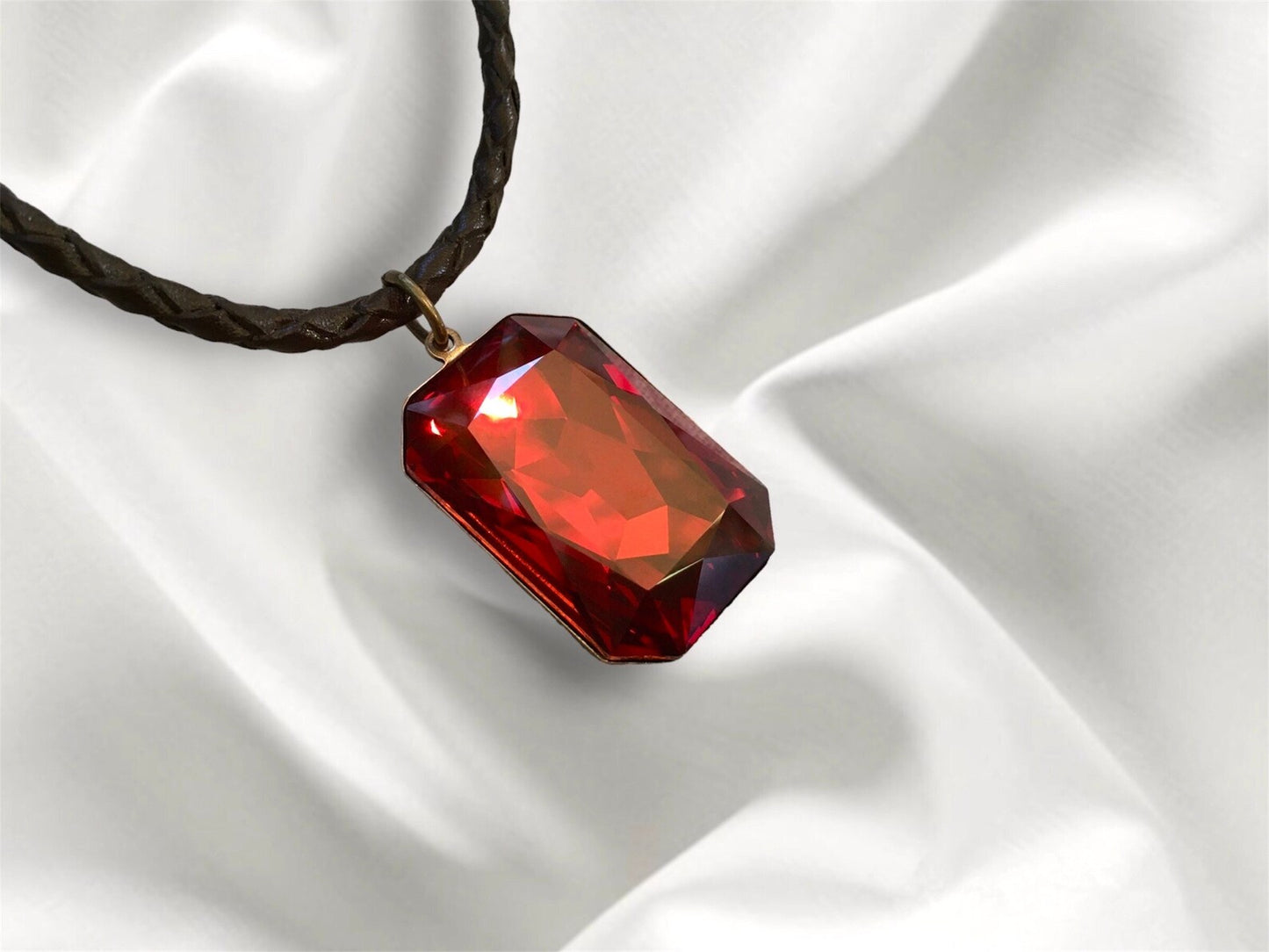 Collana Morfeo Sogno Pendente Ottagono Ottone Cristallo Red Magma RARO