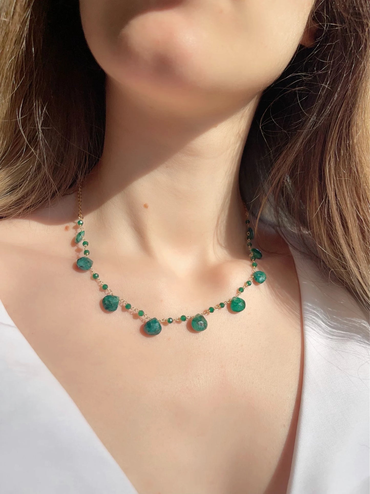 Collana Rosario Radice di Smeraldo - Rubino - Labradorite in Argento Sterling 925 Placcato Oro 21k e 14k Gold Filled