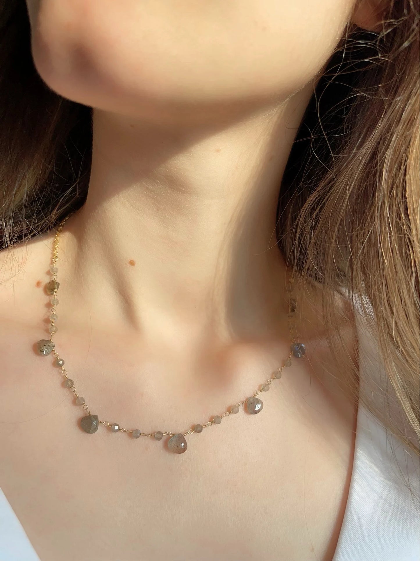 Collana Rosario Radice di Smeraldo - Rubino - Labradorite in Argento Sterling 925 Placcato Oro 21k e 14k Gold Filled