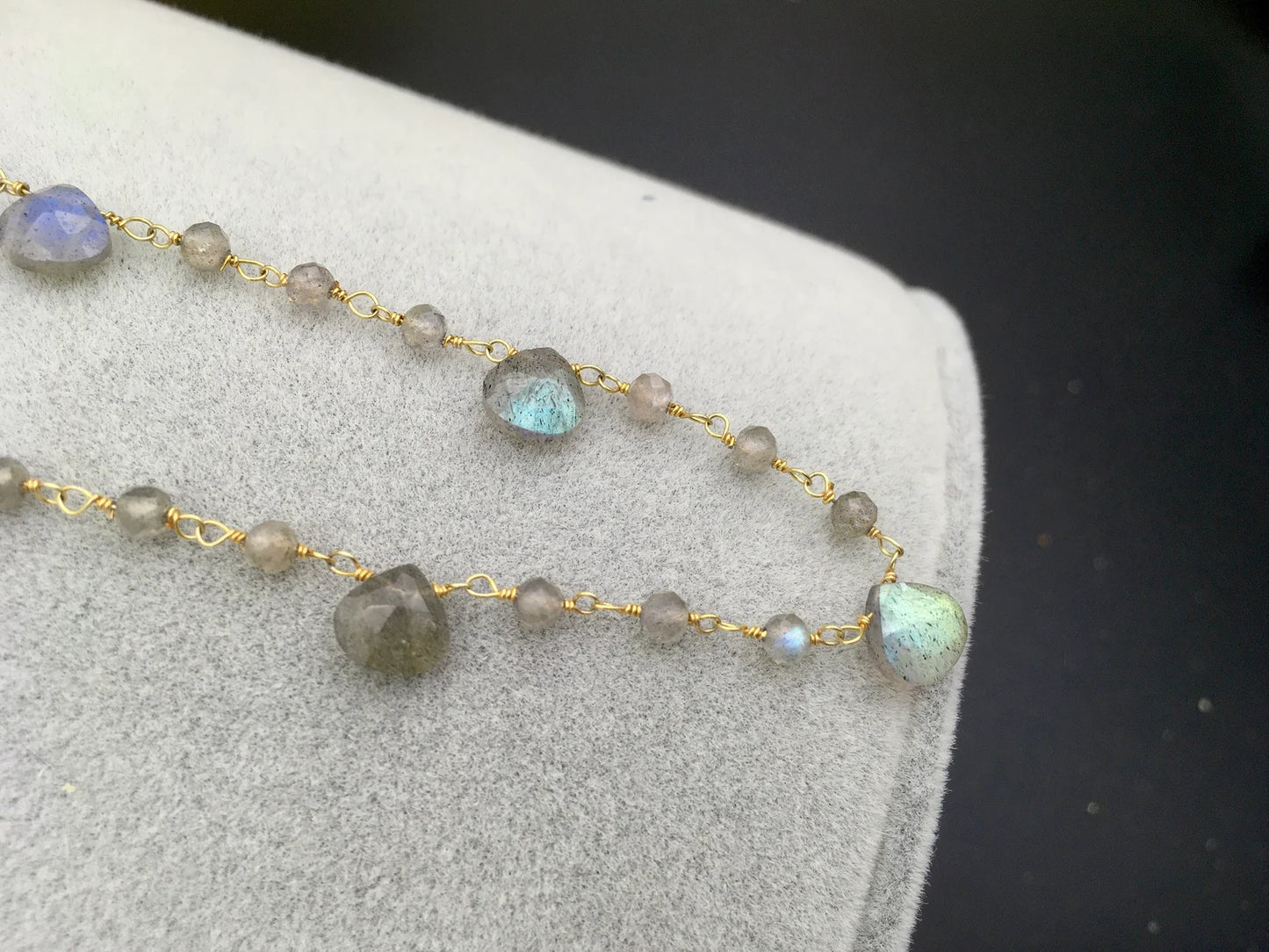 Collana Rosario Radice di Smeraldo - Rubino - Labradorite in Argento Sterling 925 Placcato Oro 21k e 14k Gold Filled