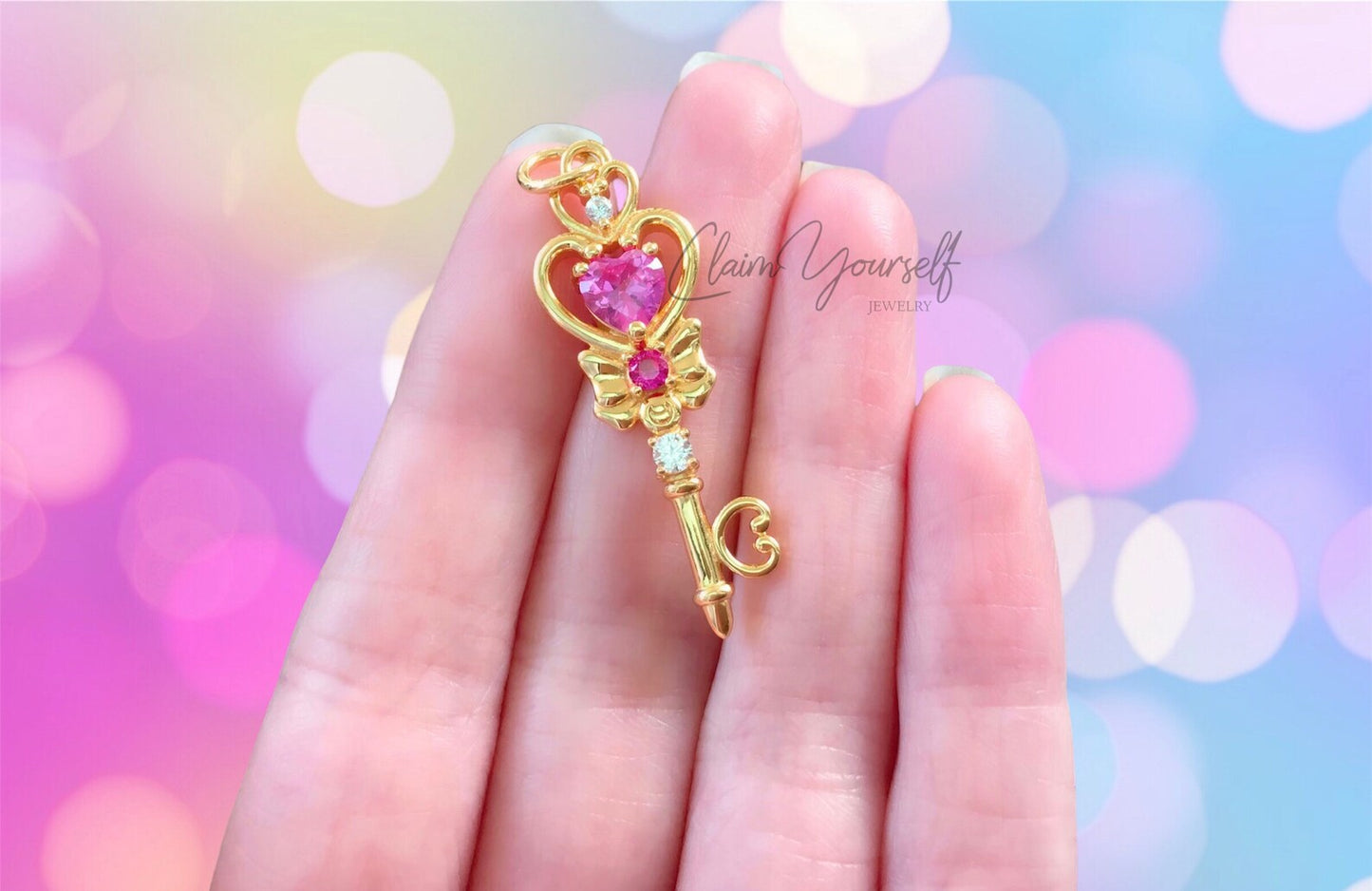 Collana Sailor Moon Chibiusa Chiave del Tempo Ciondolo Argento Sterling 925 Cristalli Cubic Zirconia