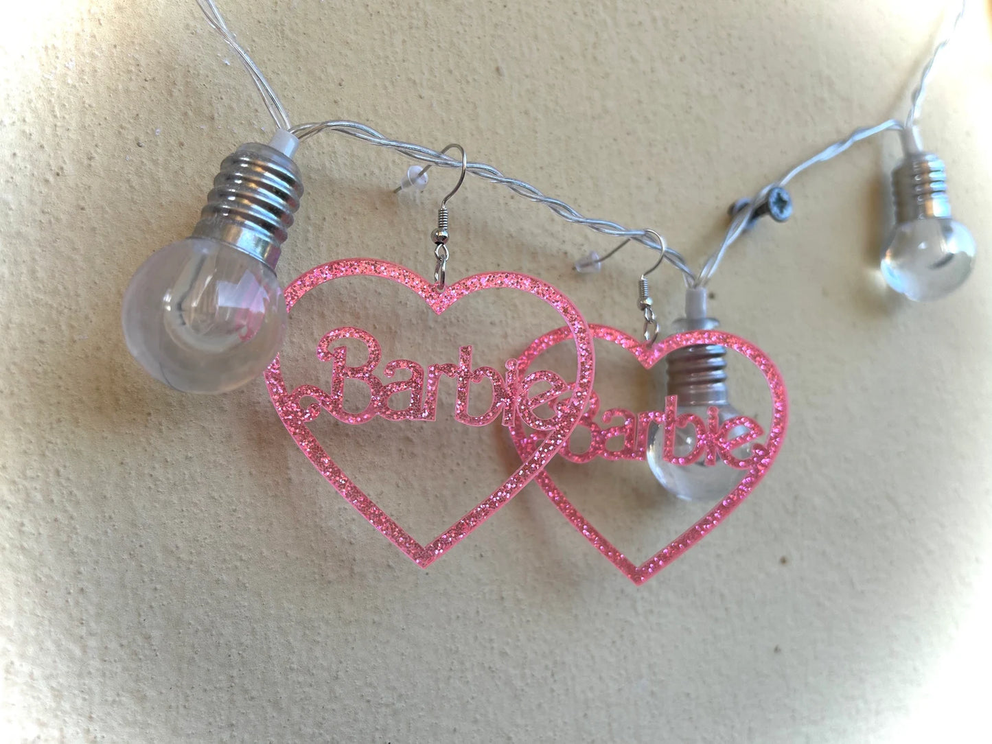 Orecchini Grandi Cuore Barbara Rosa Glitter Bambola B - Acrilico Glitterato