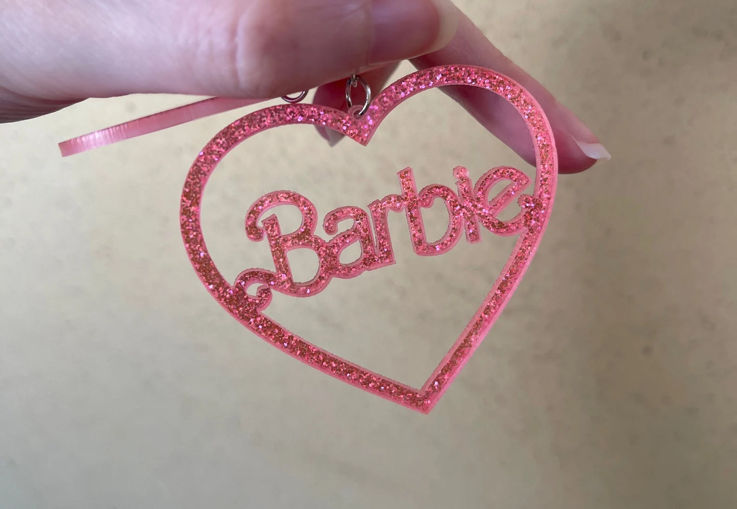 Orecchini Grandi Cuore Barbara Rosa Glitter Bambola B - Acrilico Glitterato