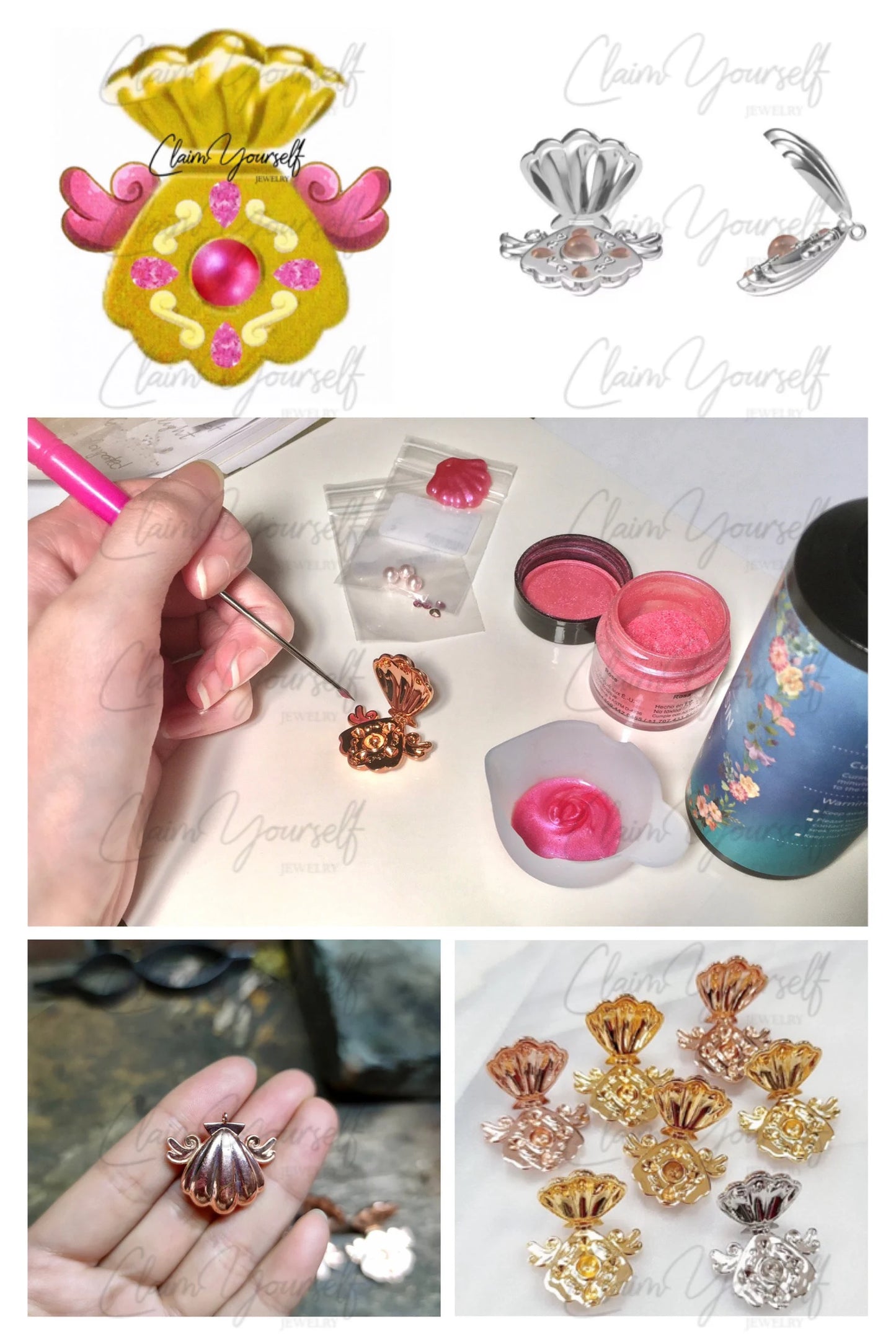 Collana Conchiglia Sirena Mermaid Locket Principessa Lucia Perla Rosa