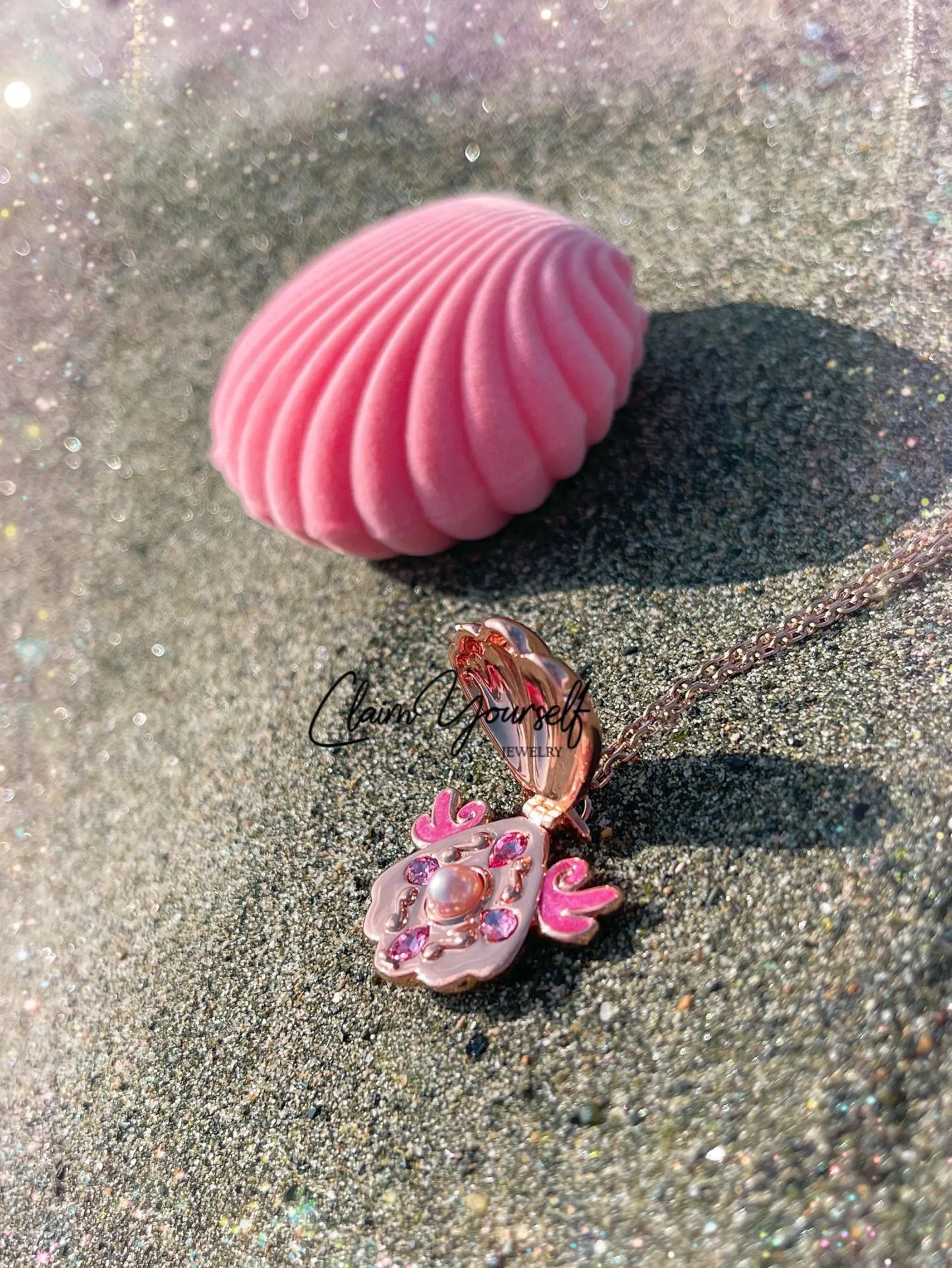 Collana Conchiglia Sirena Mermaid Locket Principessa Lucia Perla Rosa