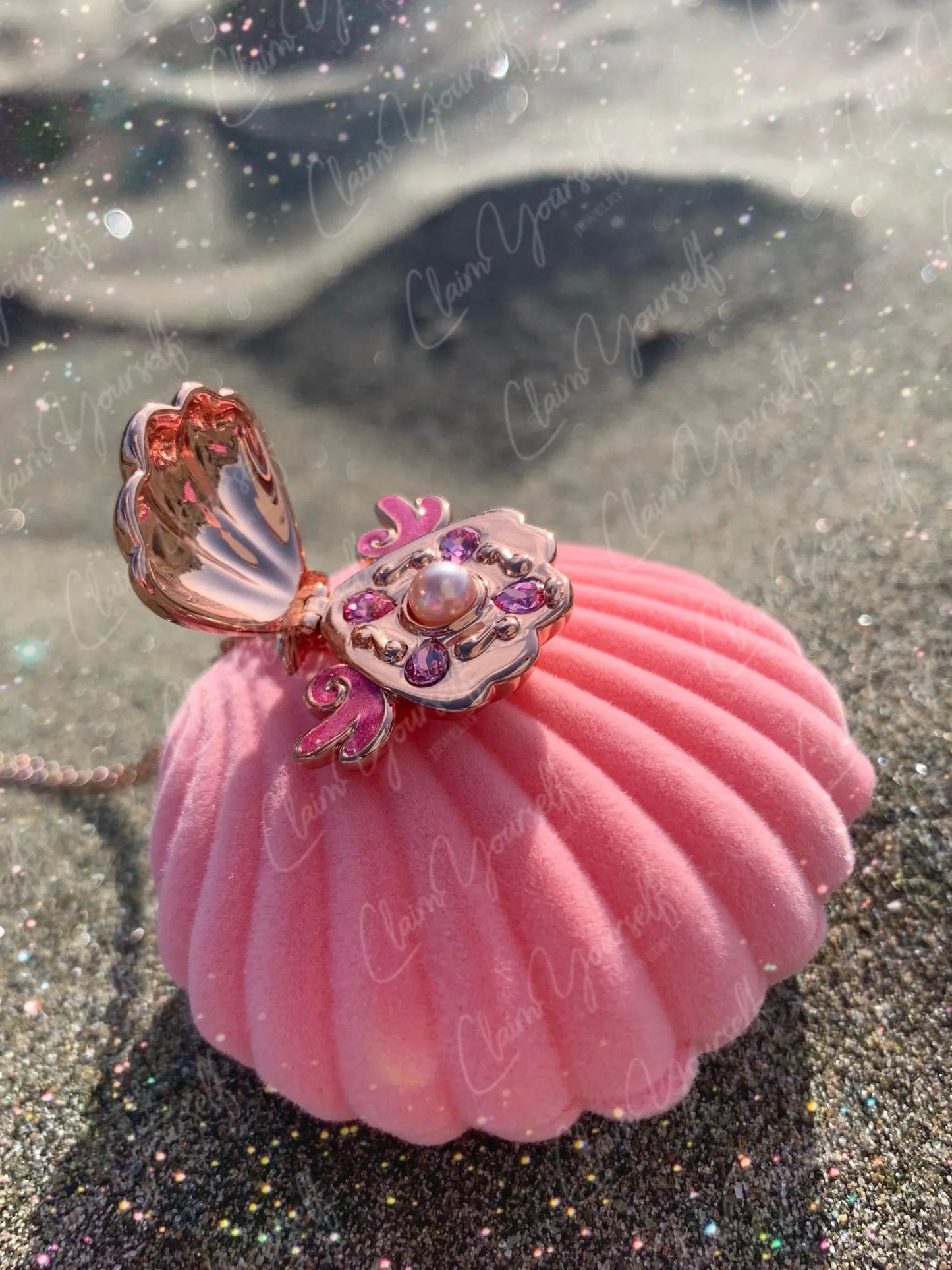 Collana Conchiglia Sirena Mermaid Locket Principessa Lucia Perla Rosa