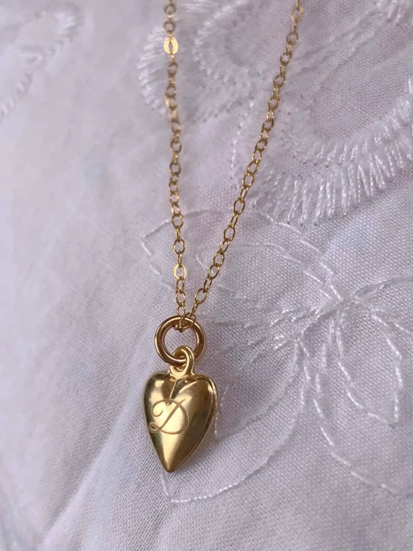 Collana 14k Gold Filled Mini Ciondolo Cuore con Incisione Iniziali - Oro Riempito
