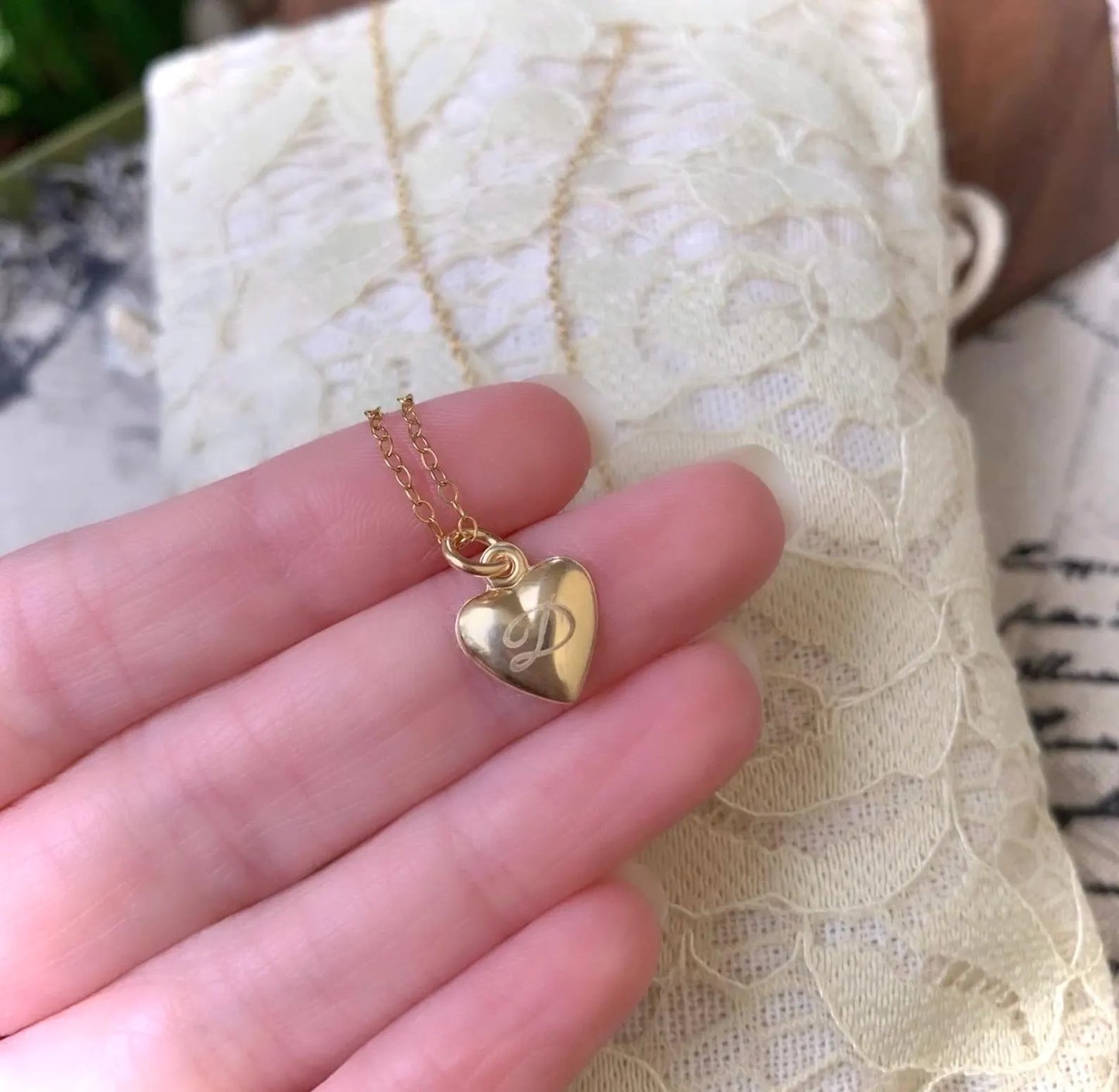 Collana 14k Gold Filled Mini Ciondolo Cuore con Incisione Iniziali - Oro Riempito