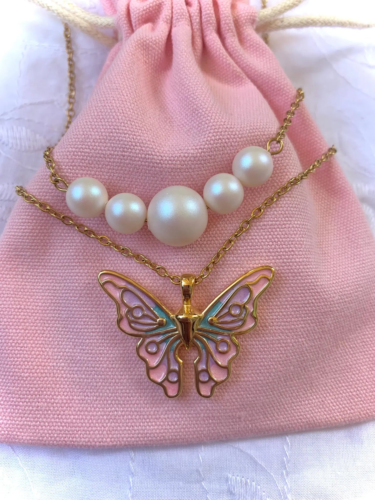 Set Collana Farfalla Fairytopia Elina Mariposa Fata - 5 Perle Magiche Sirena Mermaidia