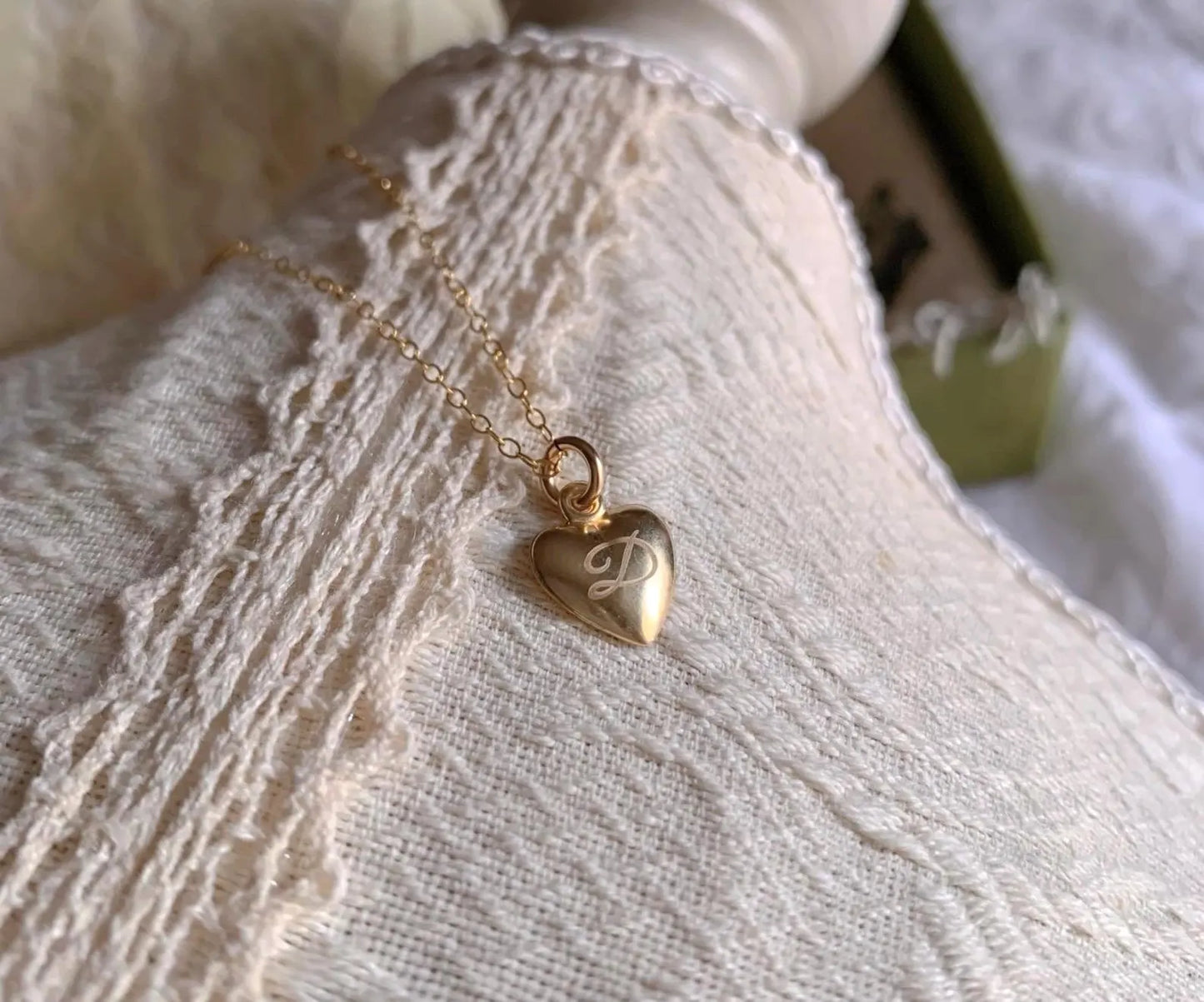 Collana 14k Gold Filled Mini Ciondolo Cuore con Incisione Iniziali - Oro Riempito