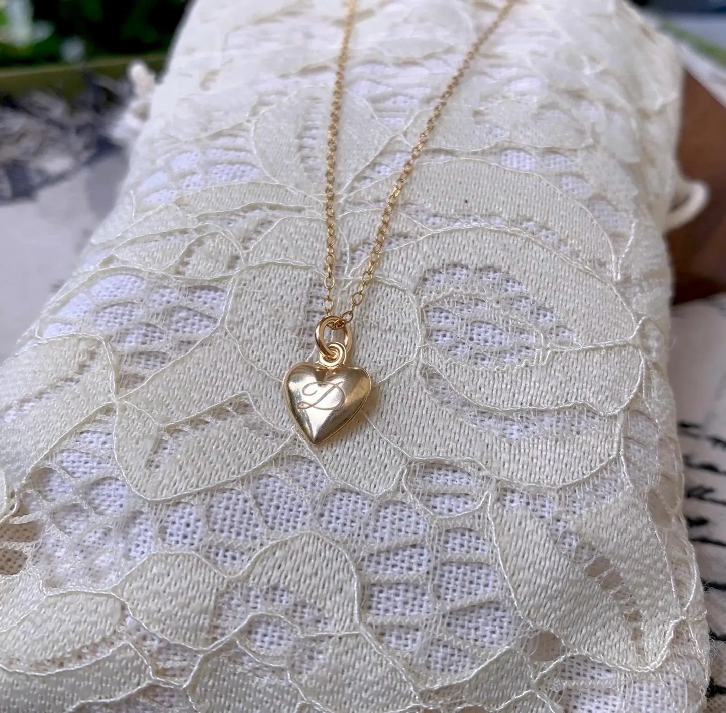 Collana 14k Gold Filled Mini Ciondolo Cuore con Incisione Iniziali - Oro Riempito