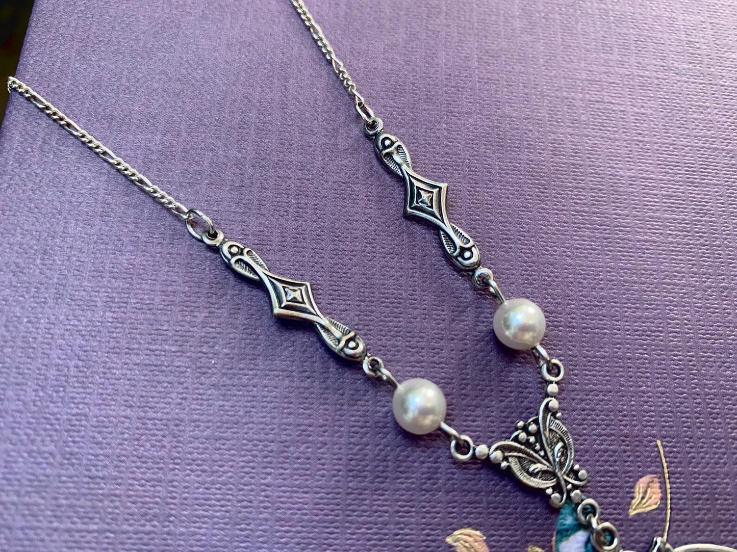 Collana Vampire Katherine Pierce Cameo Azzurro - Versione Argento