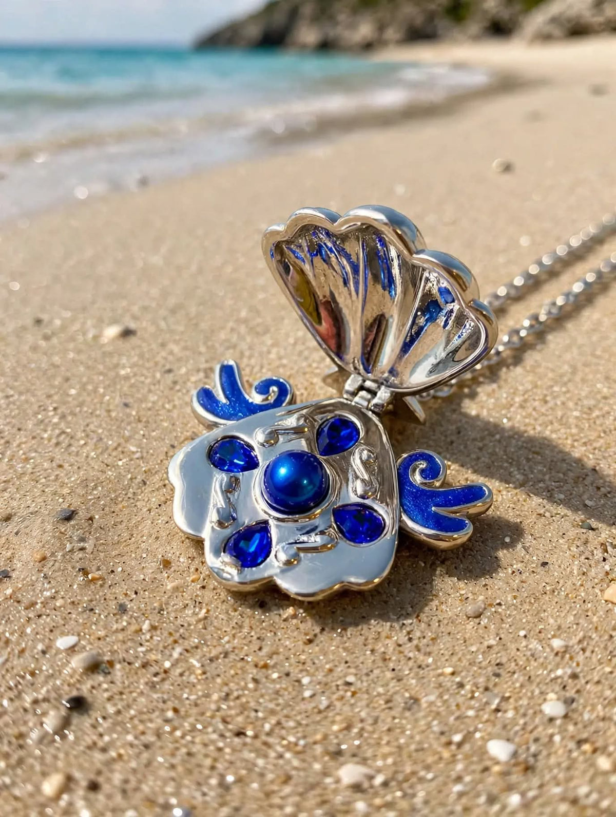 Collana Conchiglia Sirena Mermaid Melody Locket Medaglione Principessa Noel Perla Indaco