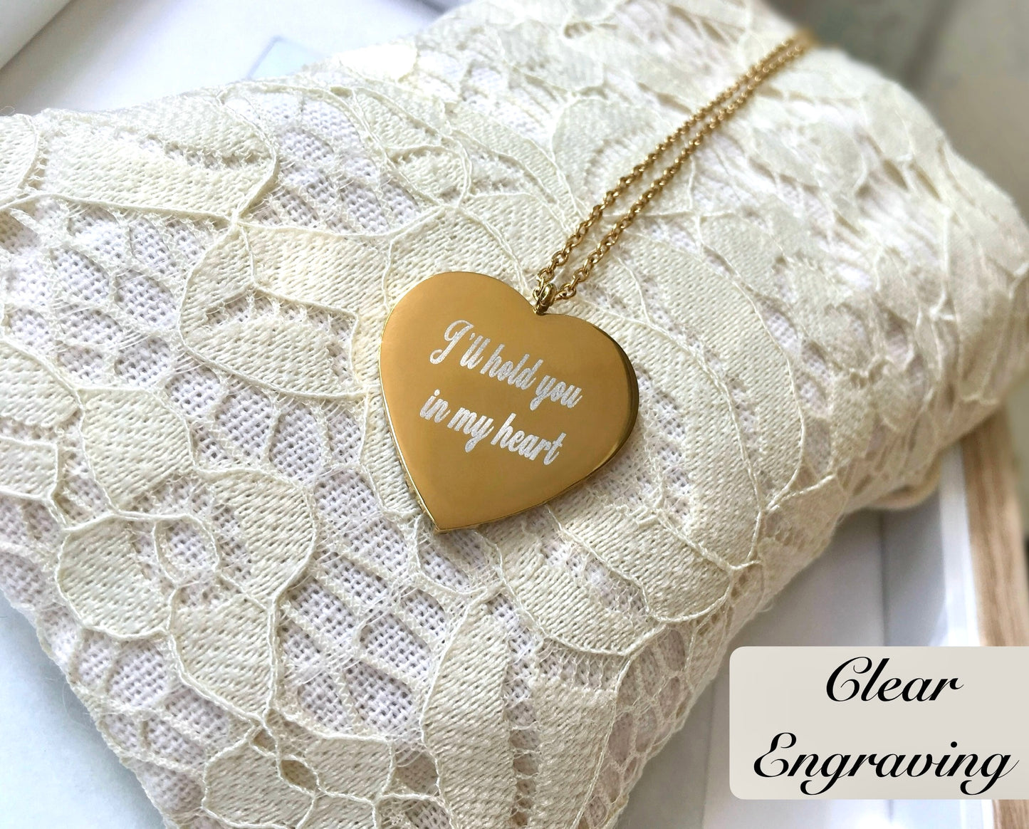 Collana Ciondolo Cuore Cristalli Cubic Zirconia Nome Inciso Iniziale Acciaio Inossidabile Oro 18k Idea Regalo Incisione Personalizzata