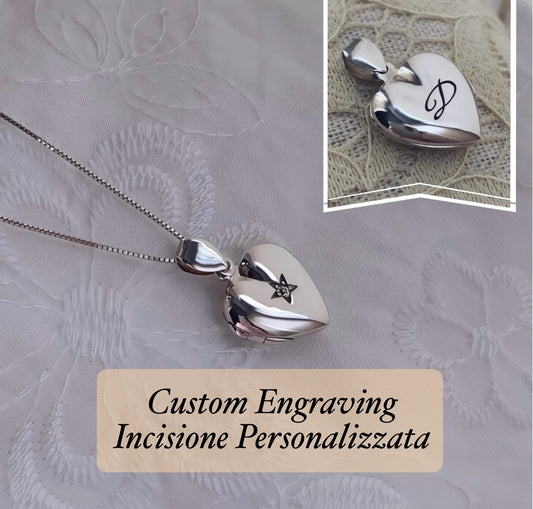 Ciondolo Cuore Portafoto Argento Sterling 925 e Cubic Zirconia - Incisione Personalizzata - Idea Regalo - Collana Amore
