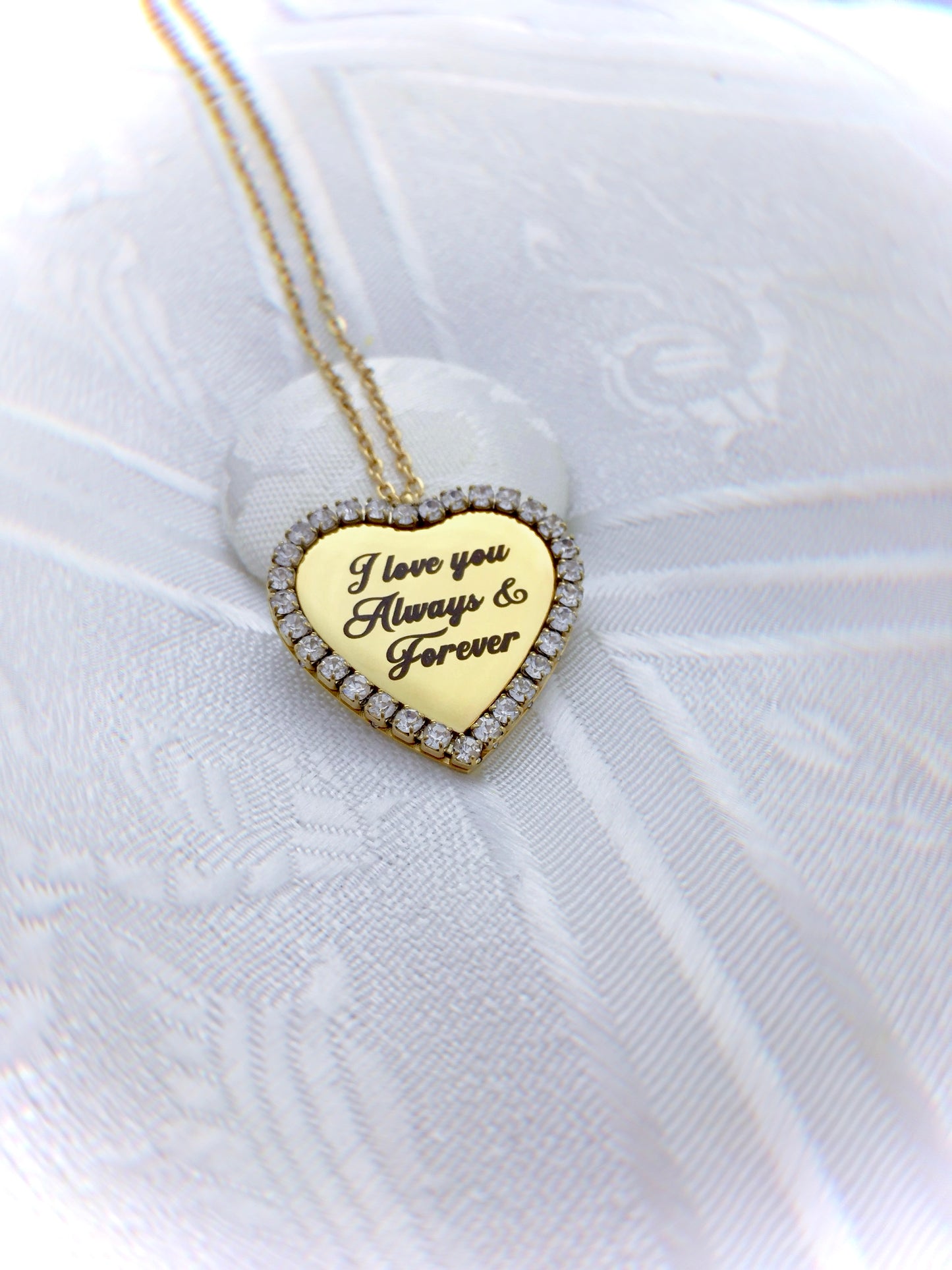 Collana Ciondolo Cuore Cristalli Cubic Zirconia Nome Inciso Iniziale Acciaio Inossidabile Oro 18k Idea Regalo Incisione Personalizzata