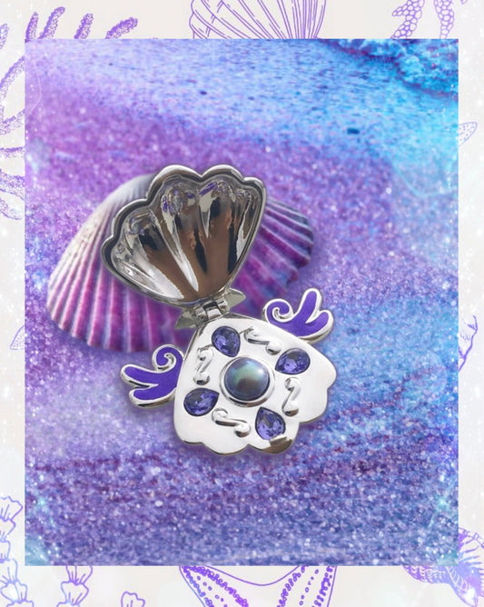 Collana Ciondolo Conchiglia Sirena Locket Medaglione Perla Viola e Cristalli Mermaid Melody