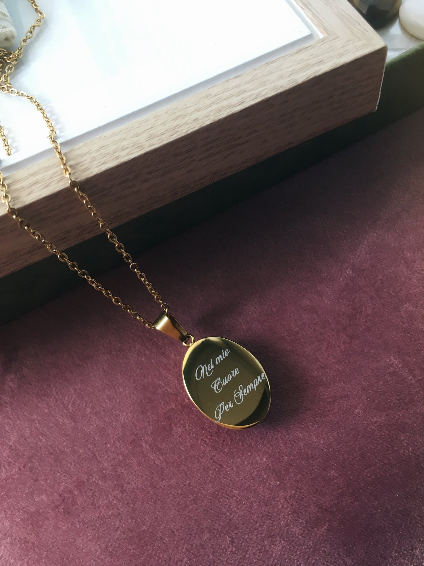 Collana Labradorite Naturale Cabochon Ovale - Acciaio Inossidabile Oro 18k - Pendente Pietra Semipreziosa - Incisione Personalizzata