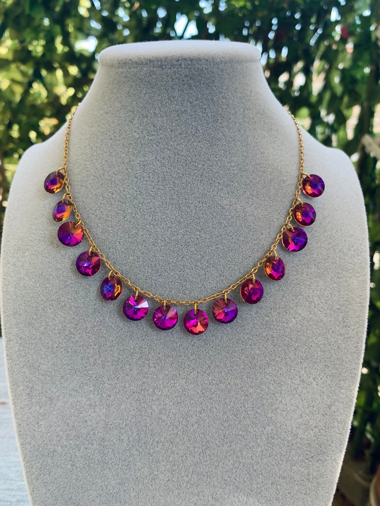 Lady Morgana - Collana con Cristalli Tondi Viola - Acciaio Inossidabile Oro 18k