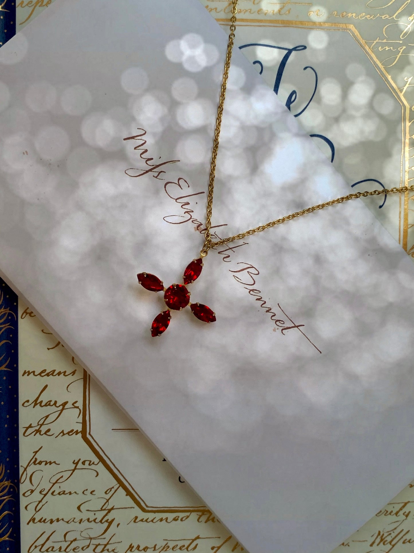 Elizabeth Bennet Collana Croce e Cristalli - Orgoglio e Pregiudizio - Gioielli Letterari - Edwardian Regency Style - Jane Austen