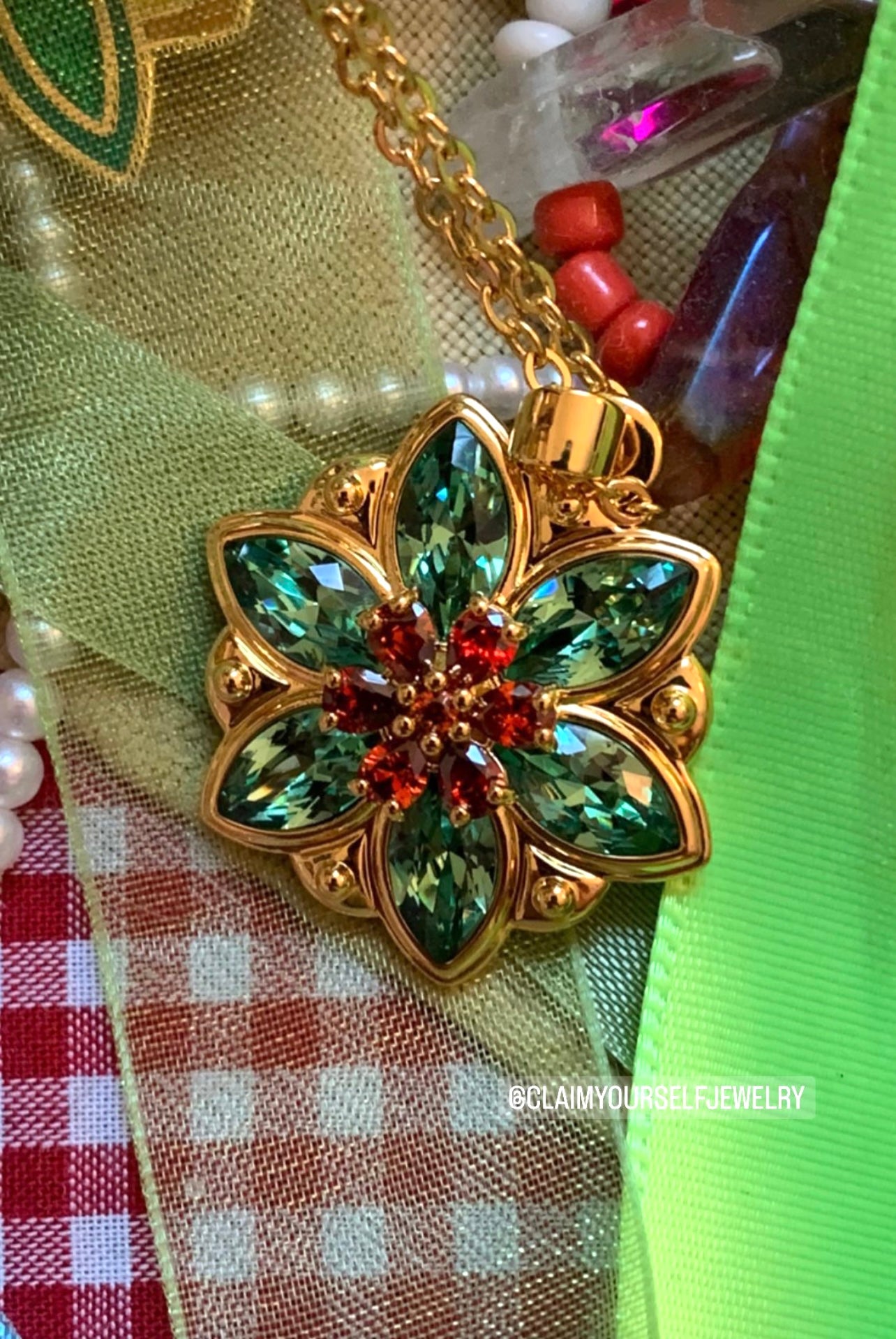 Collana Anastasia "Together in Paris" - Insieme a Parigi - Cristalli Verde Erinite Vintage