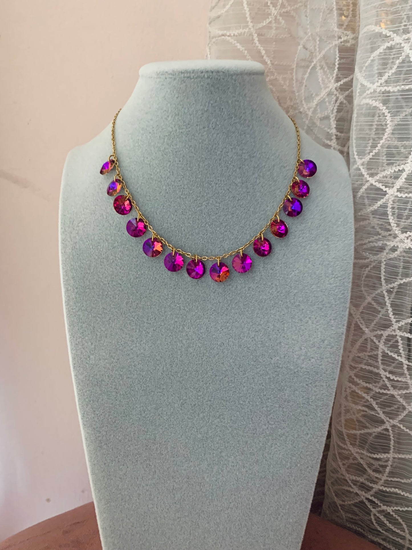 Lady Morgana - Collana con Cristalli Tondi Viola - Acciaio Inossidabile Oro 18k