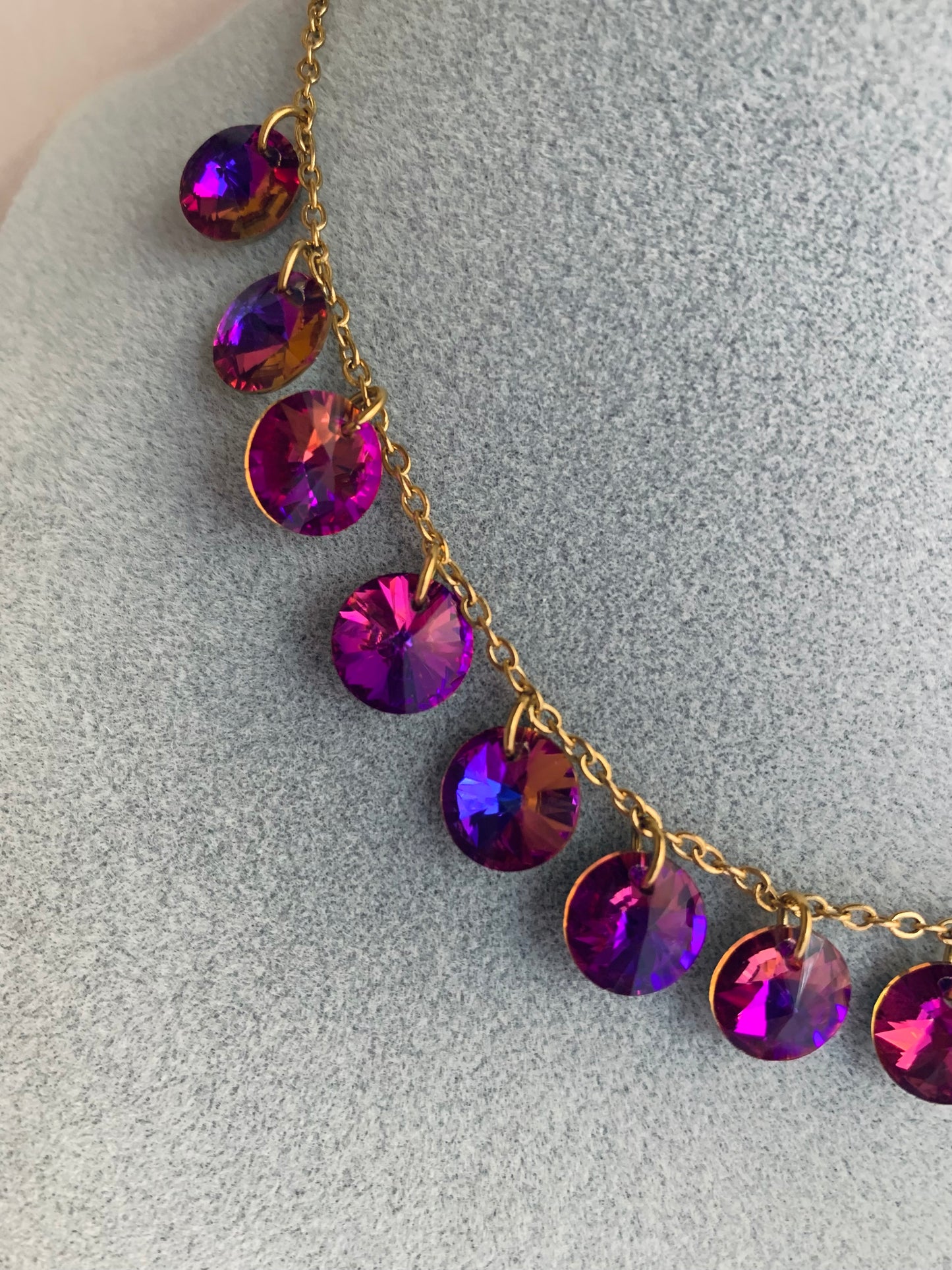 Lady Morgana - Collana con Cristalli Tondi Viola - Acciaio Inossidabile Oro 18k