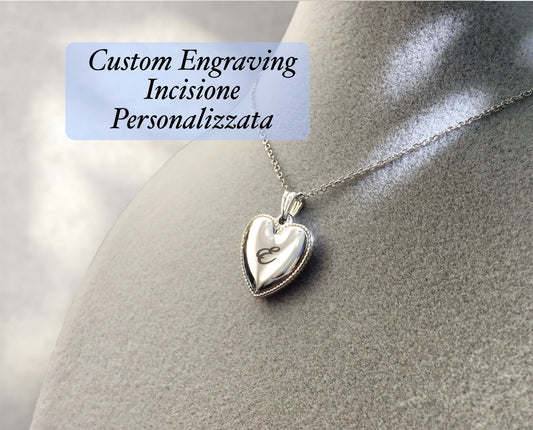 Collana Ciondolo Cuore Nome Inciso Iniziale Minimalista Acciaio Inossidabile -Idea Regalo - Incisione Personalizzata