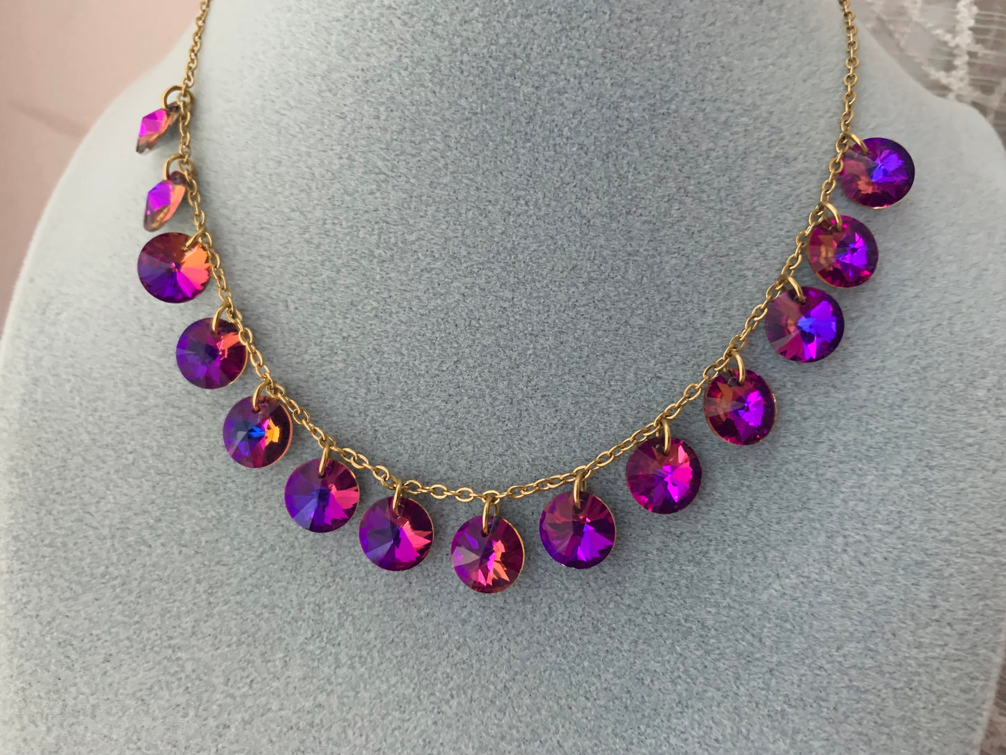 Lady Morgana - Collana con Cristalli Tondi Viola - Acciaio Inossidabile Oro 18k