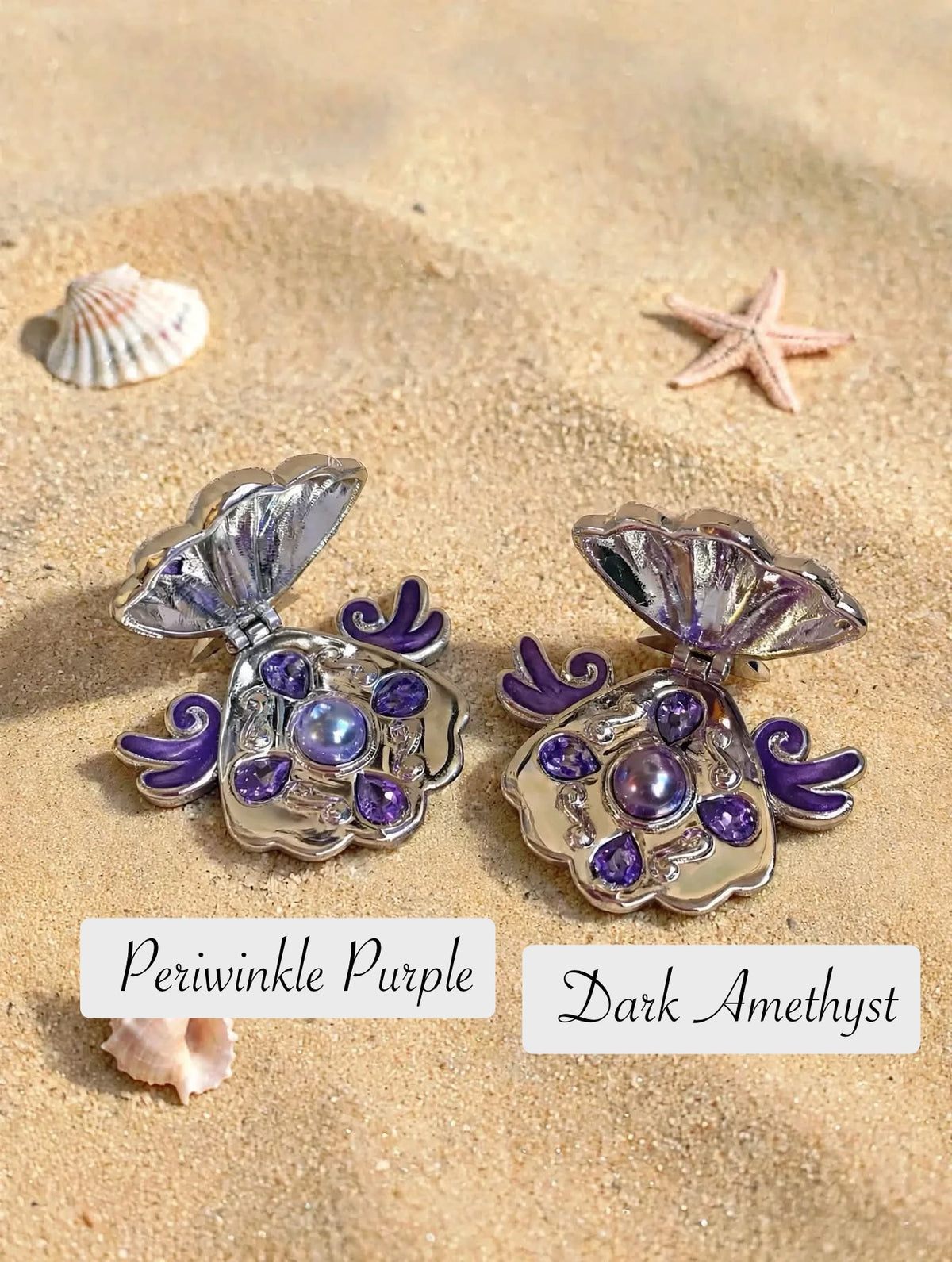 Collana Ciondolo Conchiglia Sirena Locket Medaglione Perla Viola e Cristalli Mermaid Melody